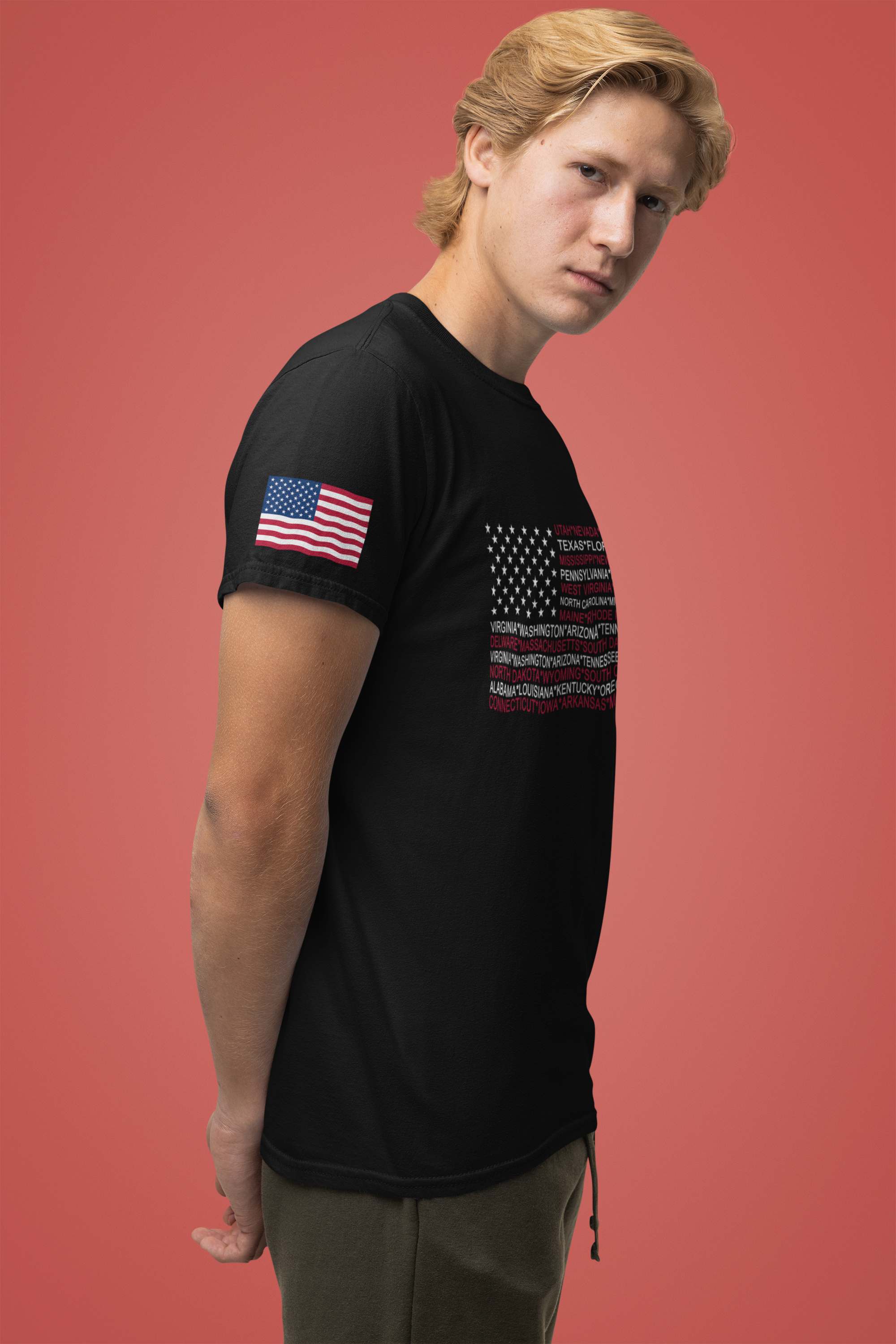 American Flag 50 States T-Shirt – All State Names USA Patriotic Typography Graphic Tee