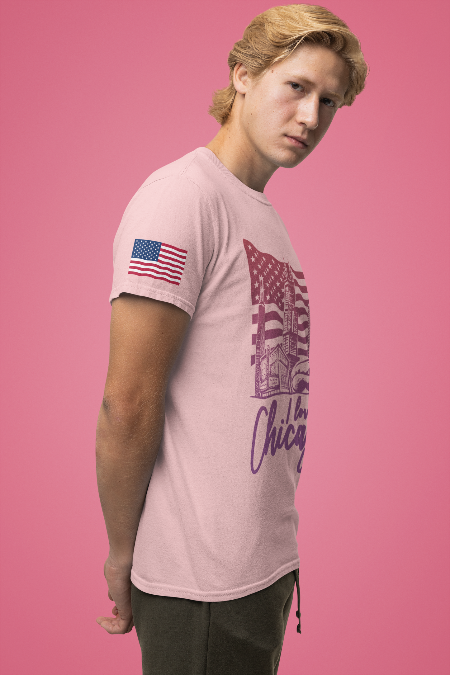 I Love Chicago T-Shirt - Chicago Flag Heart Purple Script Illinois City Pride