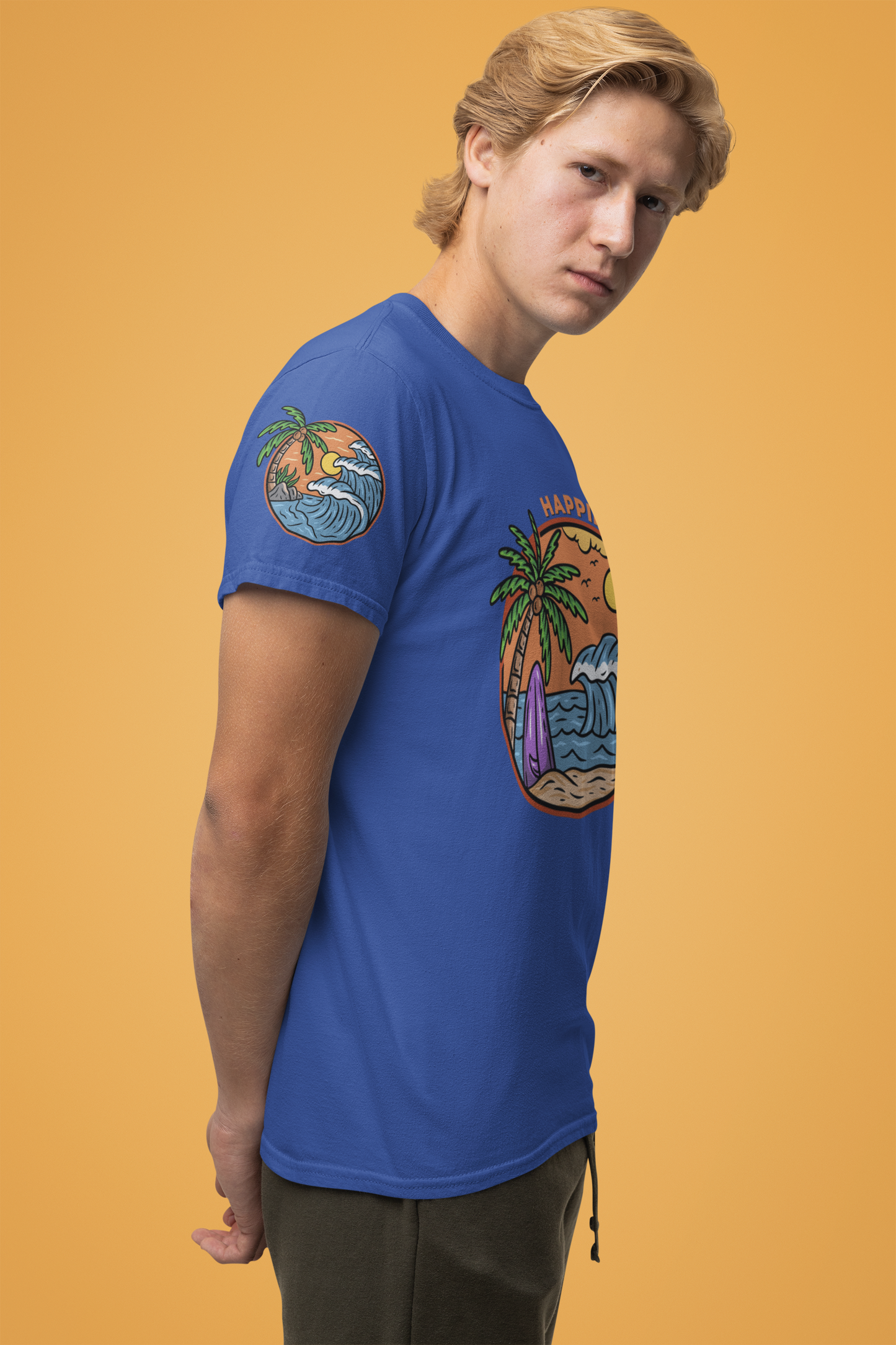 Happiness Comes in Waves T-Shirt – Beach Surf Palm Tree Ocean Graphic Tee