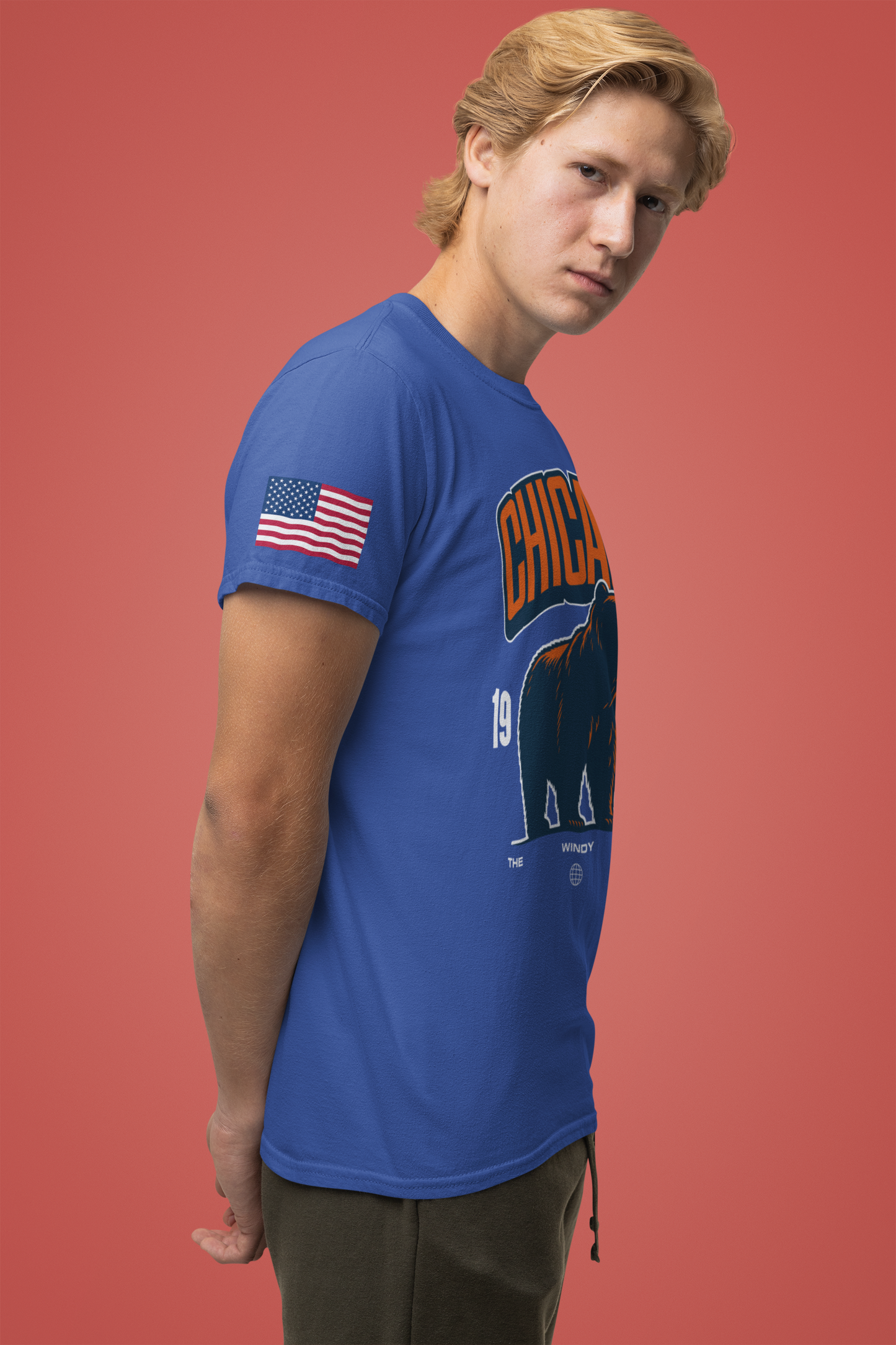 Chicago Bear T-Shirt - The Windy City 1920 Navy Orange Roaring Bear Mascot