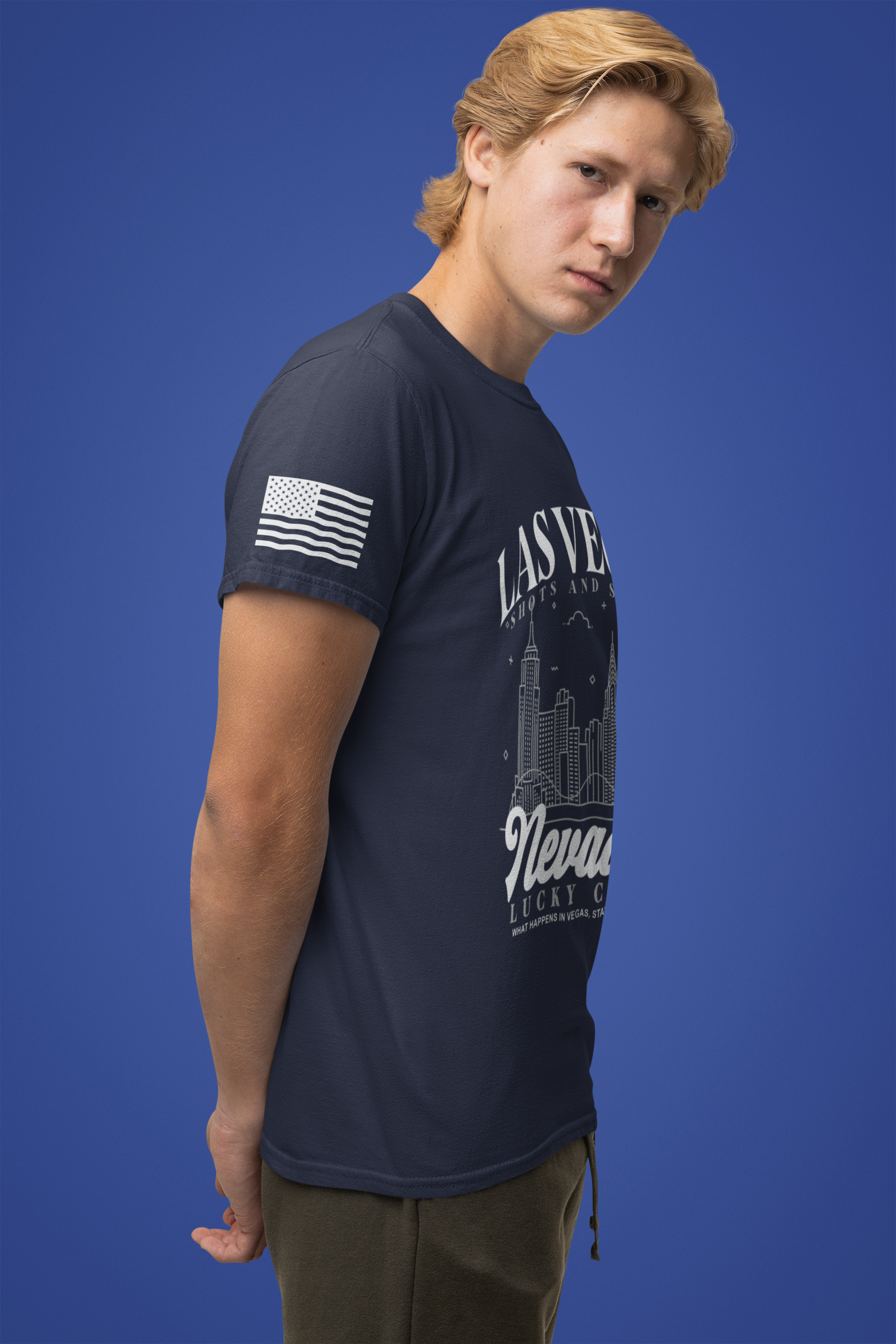 Las Vegas Shots and Slots Nevada Lucky Club Men's T-Shirt – Vegas Skyline Black Tee