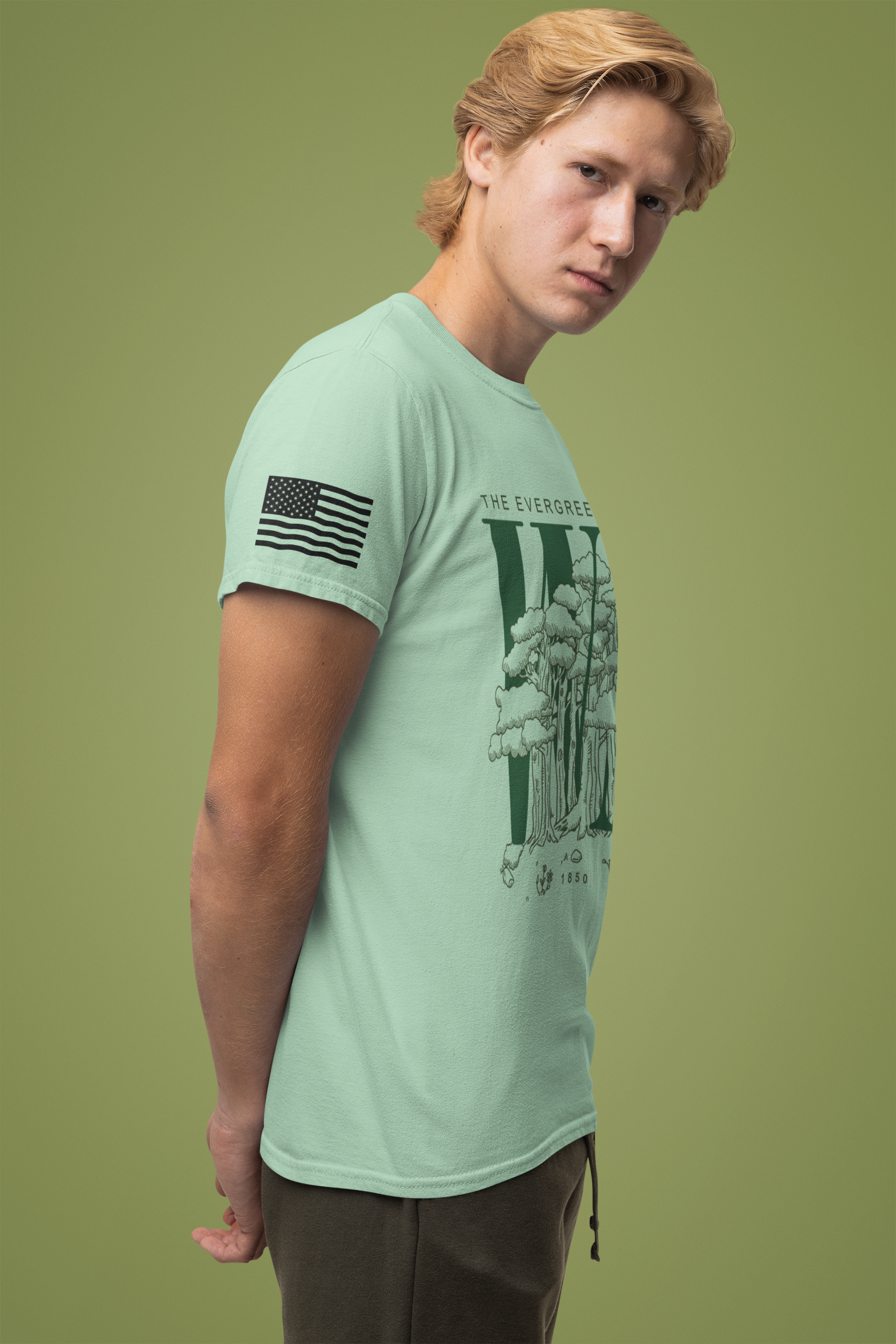 Washington WA State Evergreen State Tree Illustration T-Shirt | The Evergreen State 1850 Nature Graphic Tee