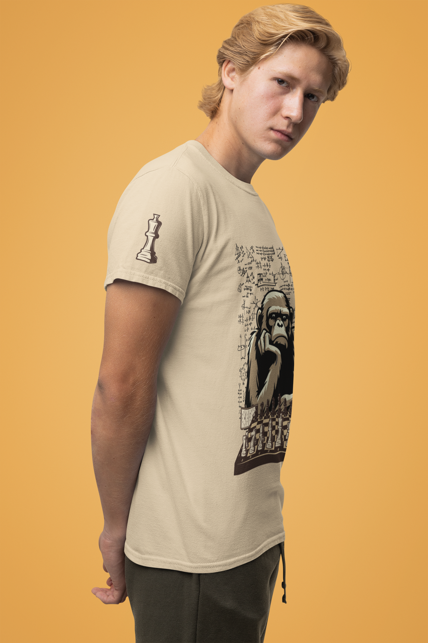 Thinking Monkey Chess T-Shirt – Intelligent Chimp Mathematical Formulas Graphic Tee