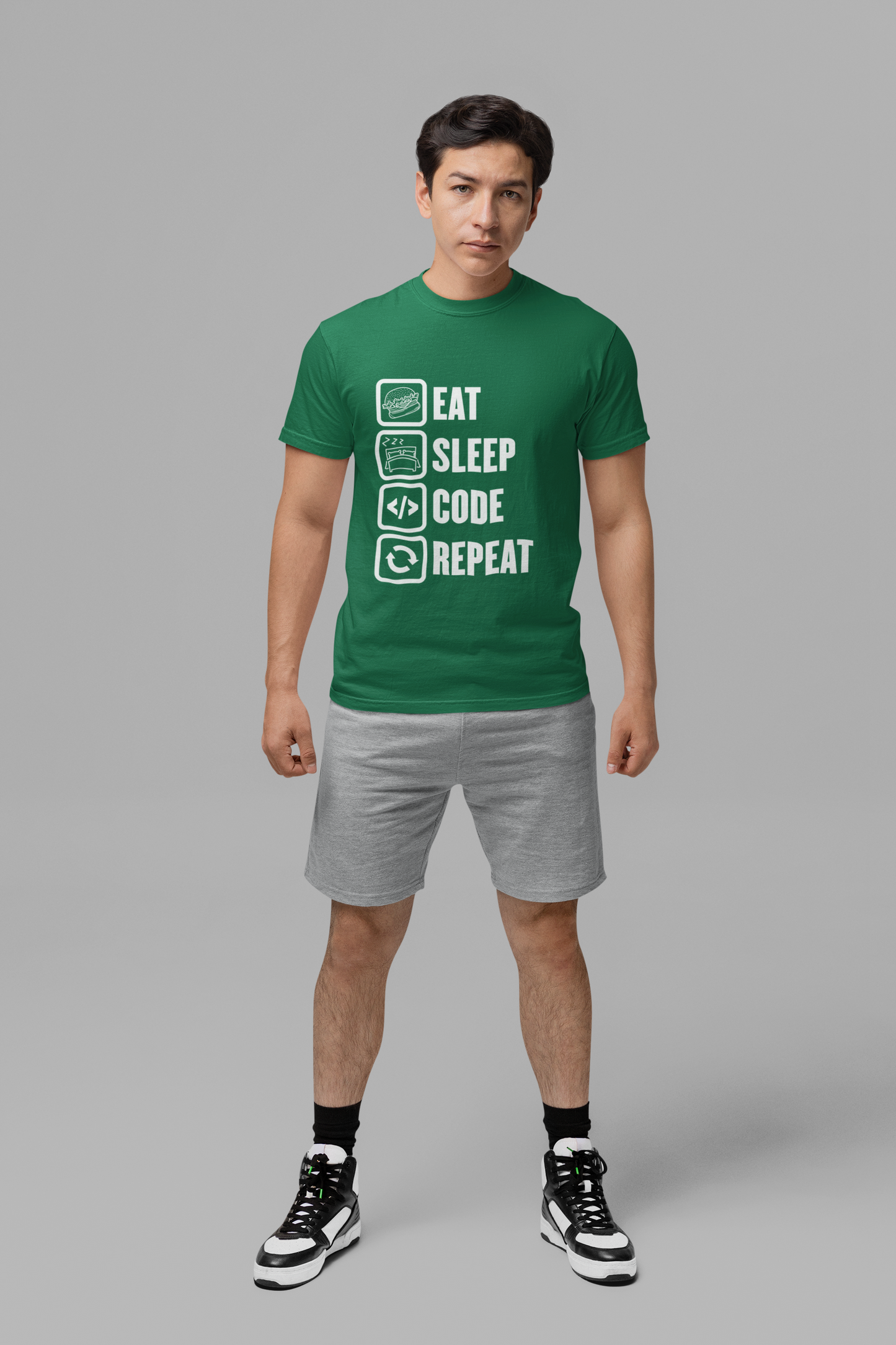 Eat, Sleep, Code, Repeat Tshirt – Minimalist Icon Design