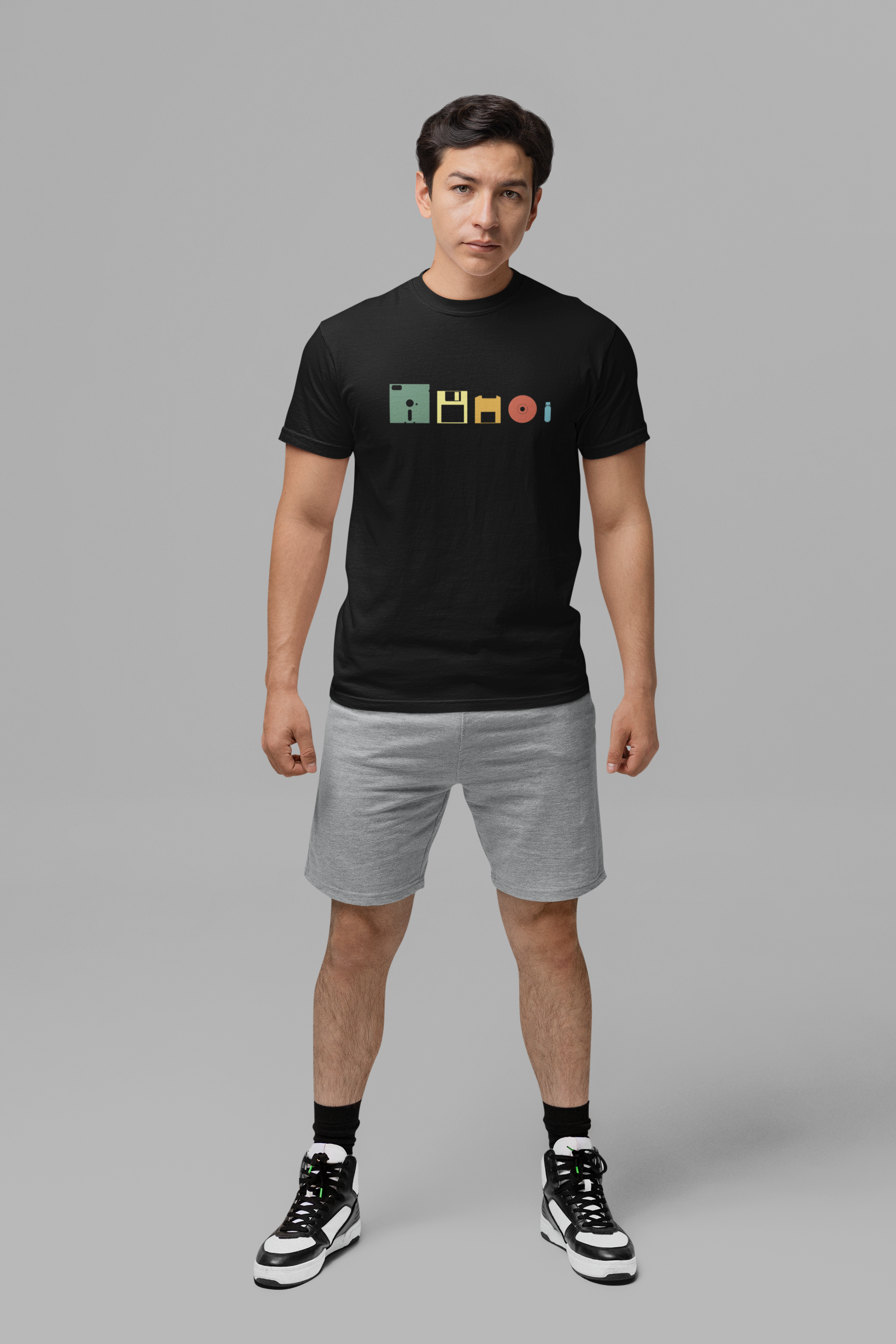 Data Storage Evolution Tshirt – Floppy Disk to CD to Thumb Drive