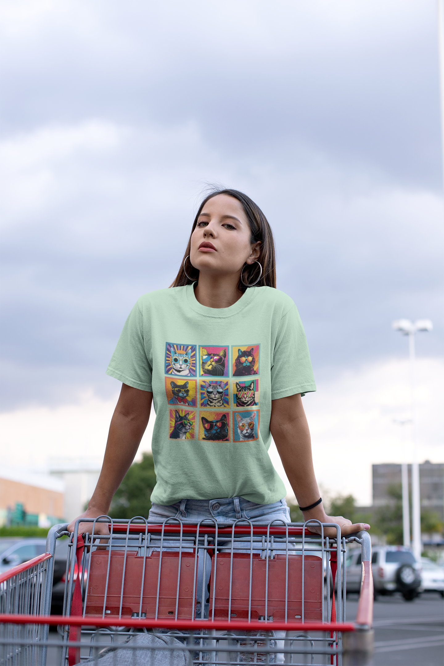 Cool Cats Pop Art Sunglasses Tshirt – Nine Retro Kitty Squares