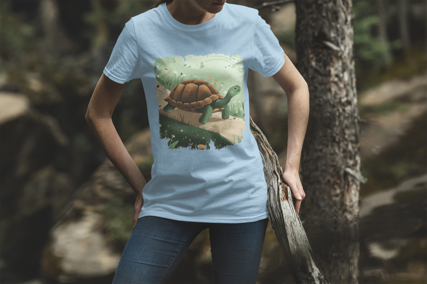 Brisk Tortoise Racing to the Finish Line with Breezy Green Pathway Graphic T-Shirt
