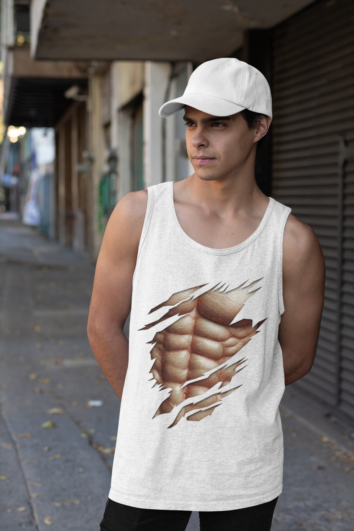 Fake Muscles Ripped Torn Chest - Six Pack Abs Workout Tank Top