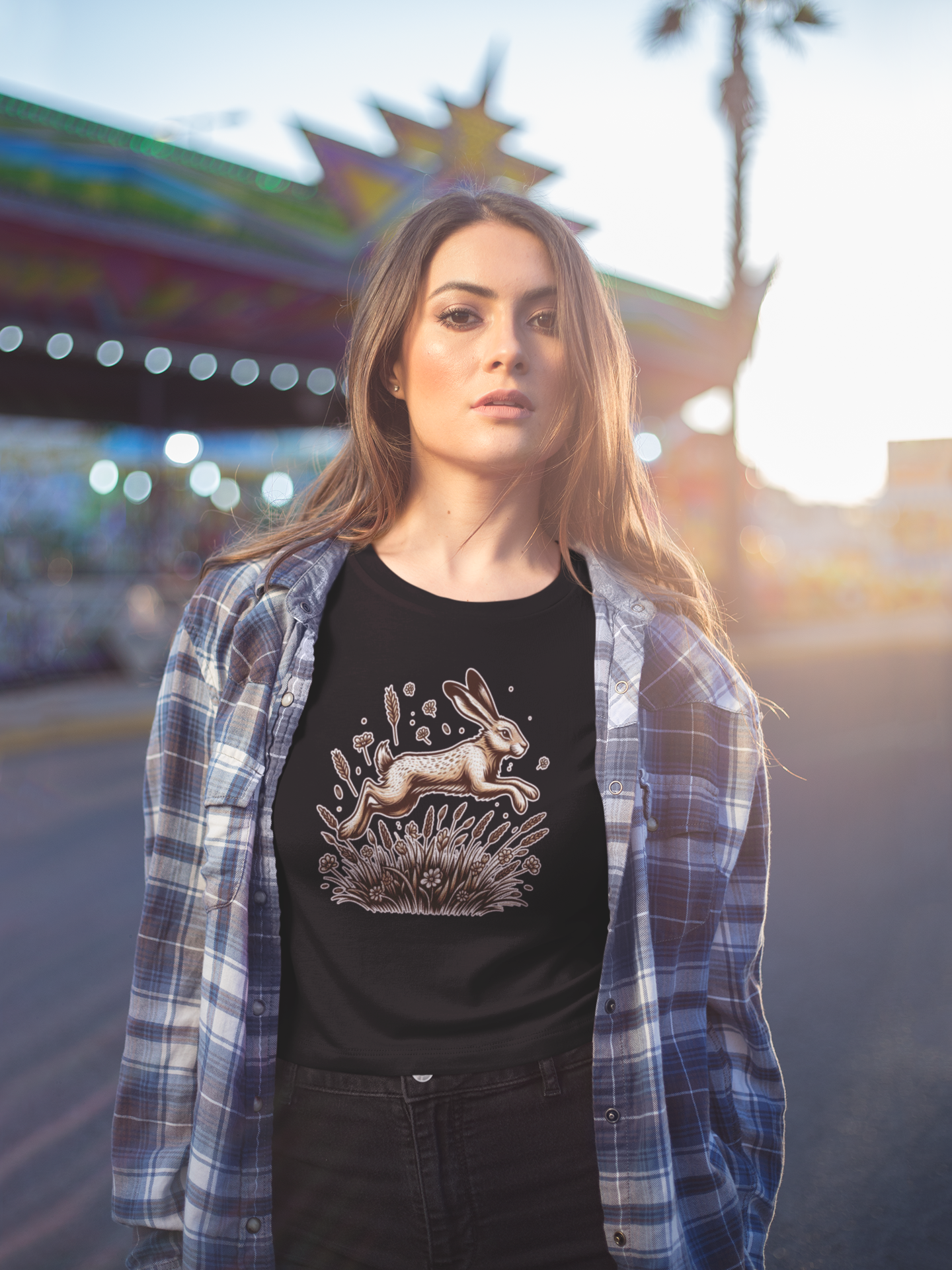 Leaping Lively Hare in Grain Field with Lush Grass Graphic T-Shirt