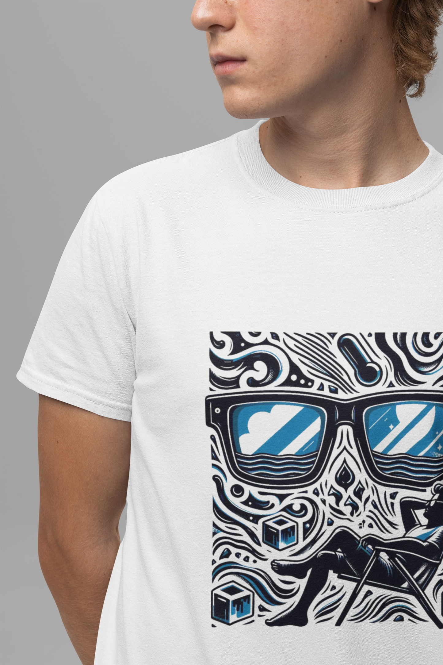 Abstract Relaxation | Man in Chair with Sunglasses Graphic T-Shirt