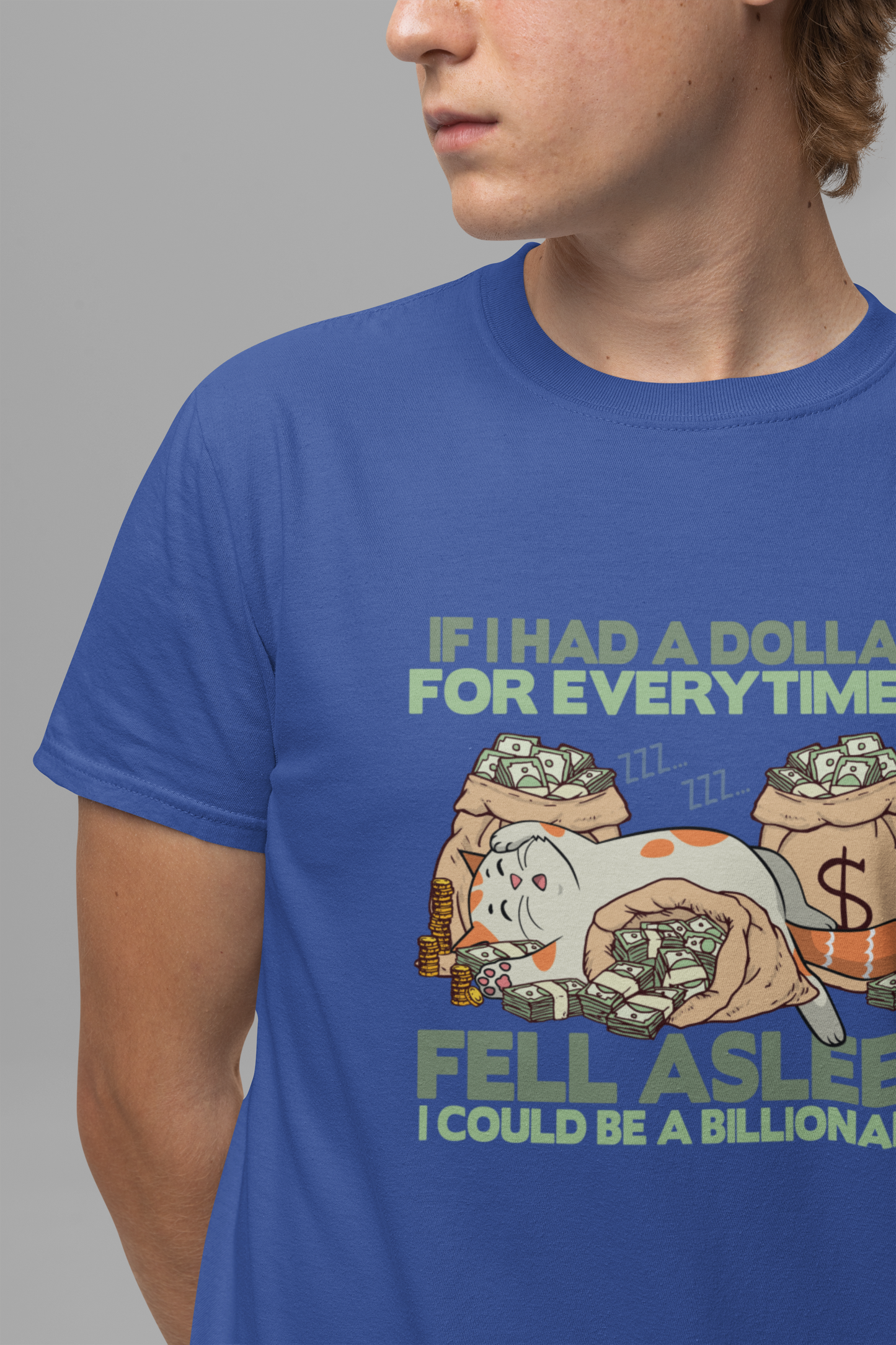 Dollar For Every Time I Fell Asleep I Could Be A Billionaire T-Shirt – Cat Sleeping On Bags Of Cash Graphic Tee