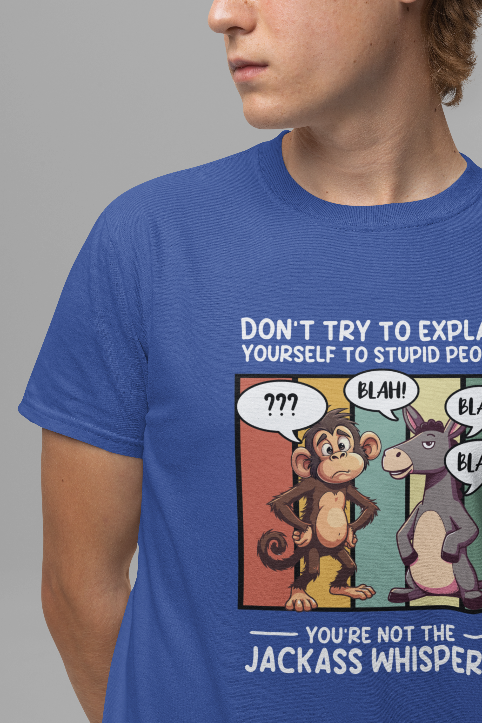 Don’t Try to Explain Yourself to Stupid People Tshirt – Confused Monkey & Blabbering Donkey Humor