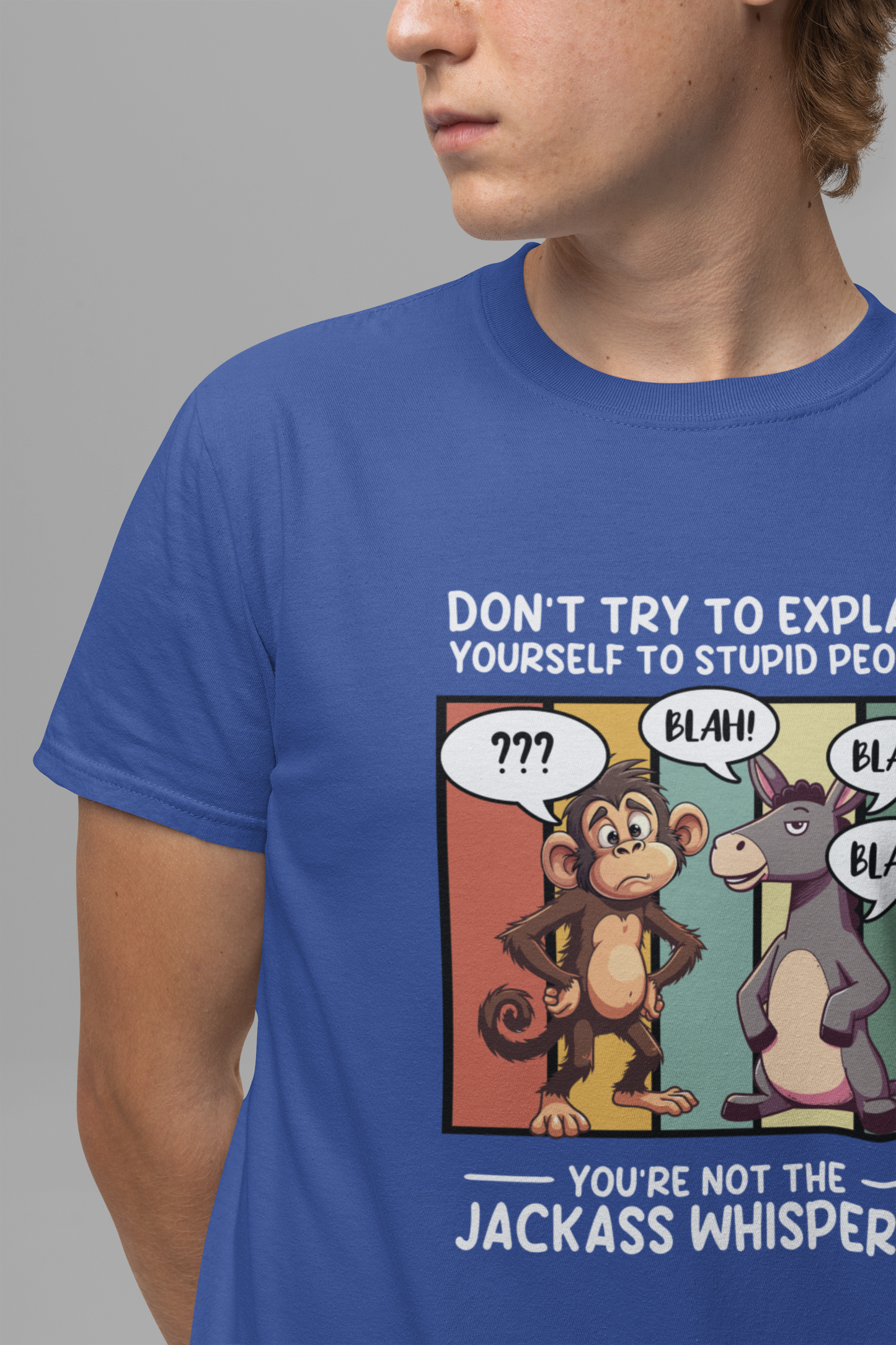 Don’t Try to Explain Yourself to Stupid People Tshirt – Confused Monkey & Blabbering Donkey Humor