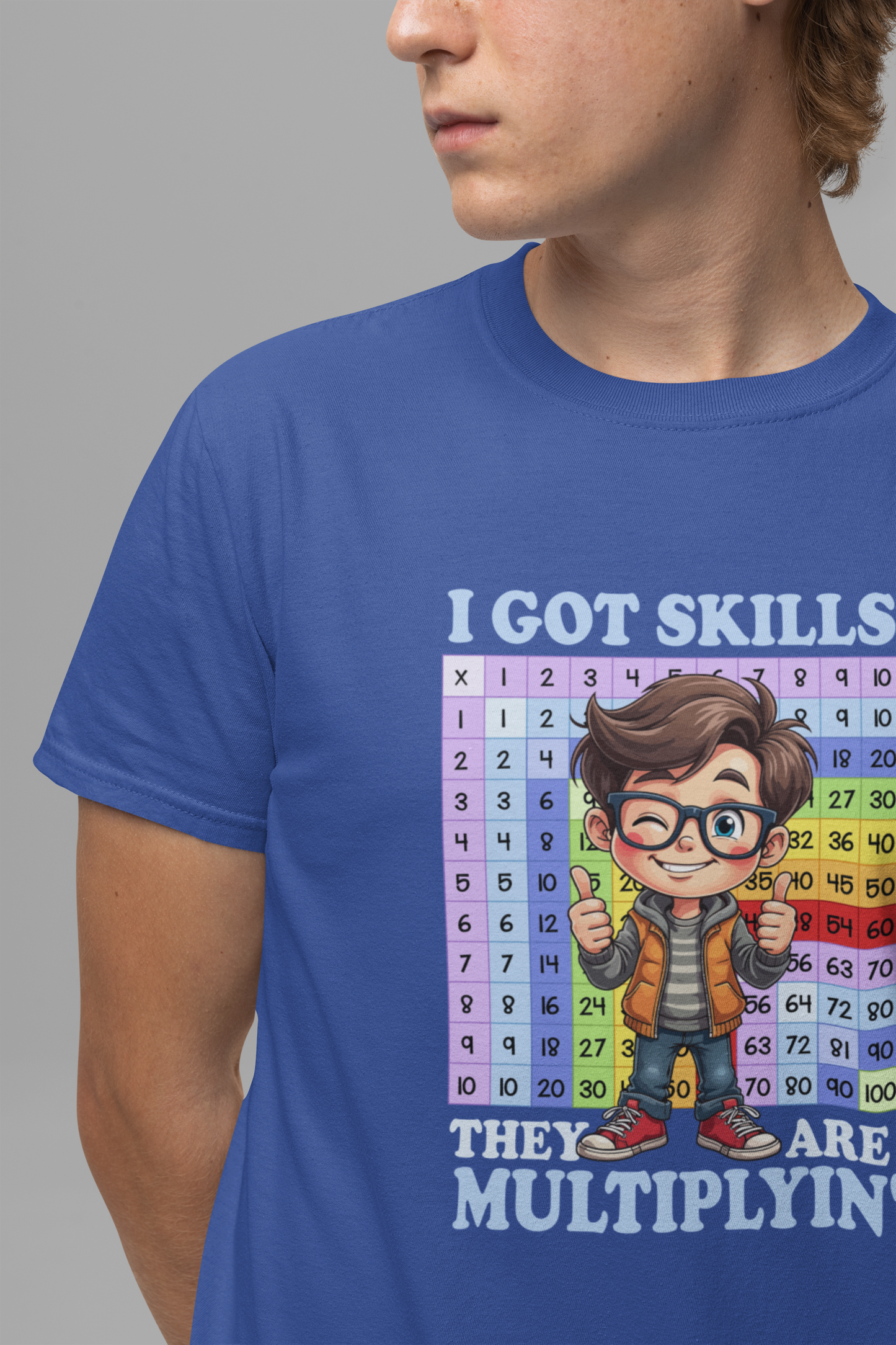 I Got Skills and They Are Multiplying Tshirt – Happy Boy with Thumbs Up & Numbers 1 to 100