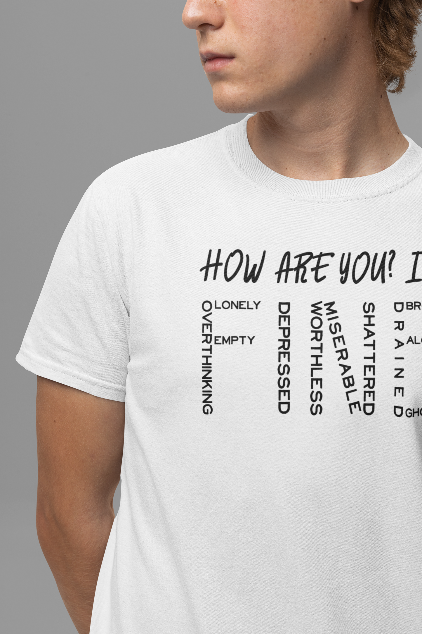 How Are You? I'm Fine Graphic Statement Tee for Mental Health Awareness and Emotional Honesty Advocates