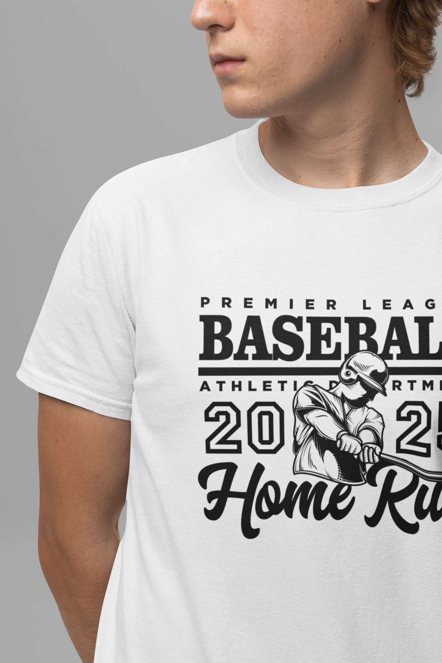 Baseball tshirt - Premier League Basebal l2025 HomeRun Tshirt Baseball Player Graphic with Bold Text Background