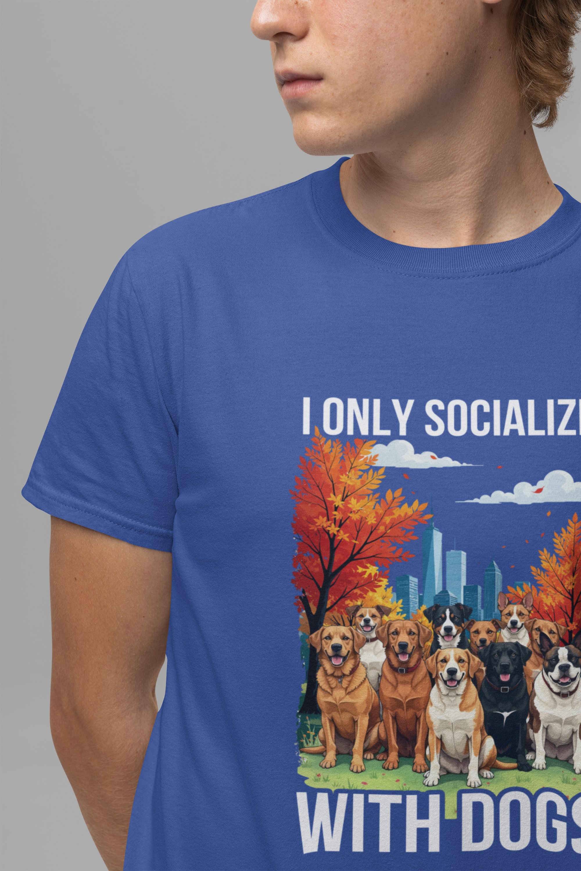 I Only Socialize with Dogs – Happy Dogs in City Park Fall Graphic T-Shirt