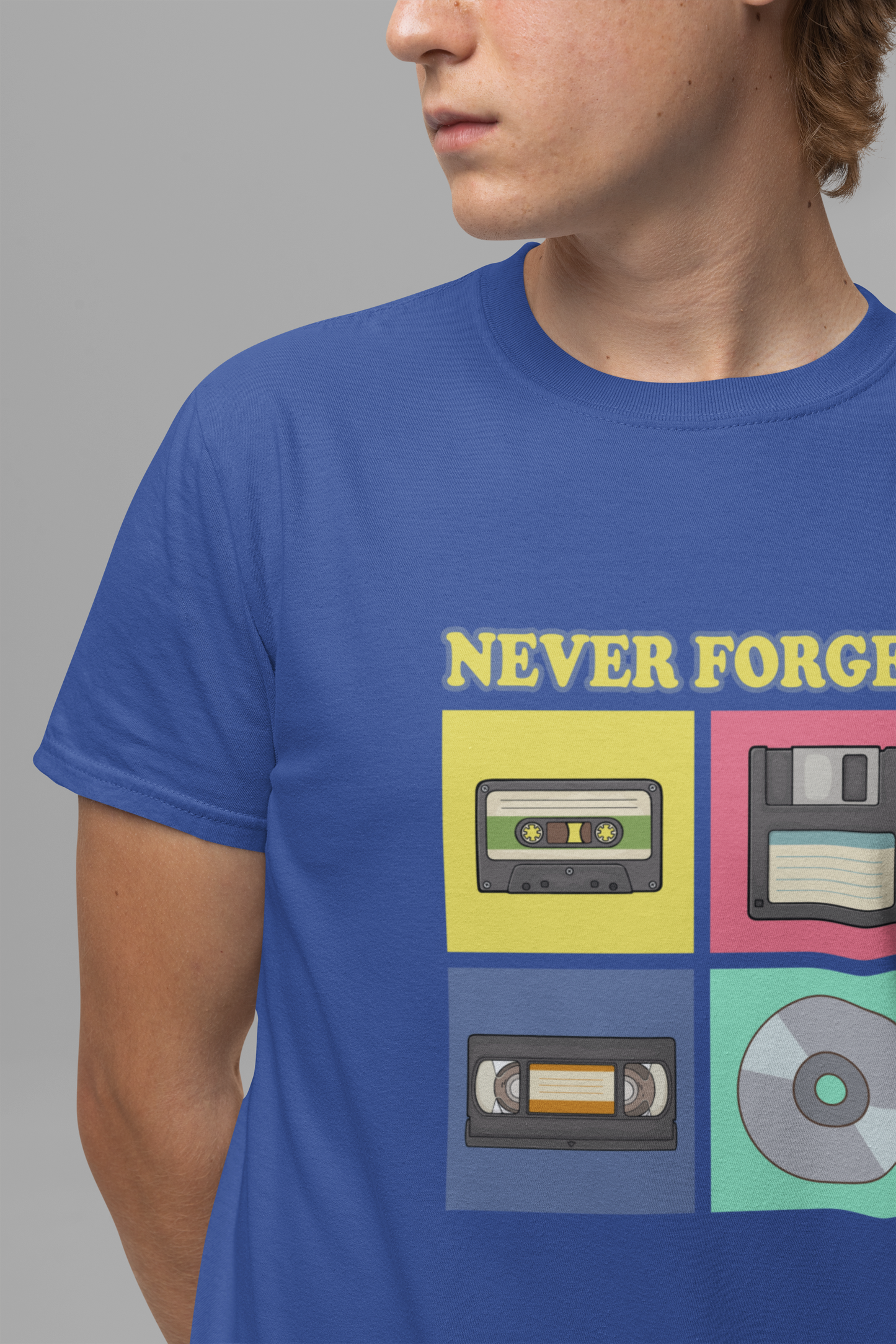 Never Forget Retro Media Tshirt Floppy Disk Cassette Tape Recorder CD Graphic