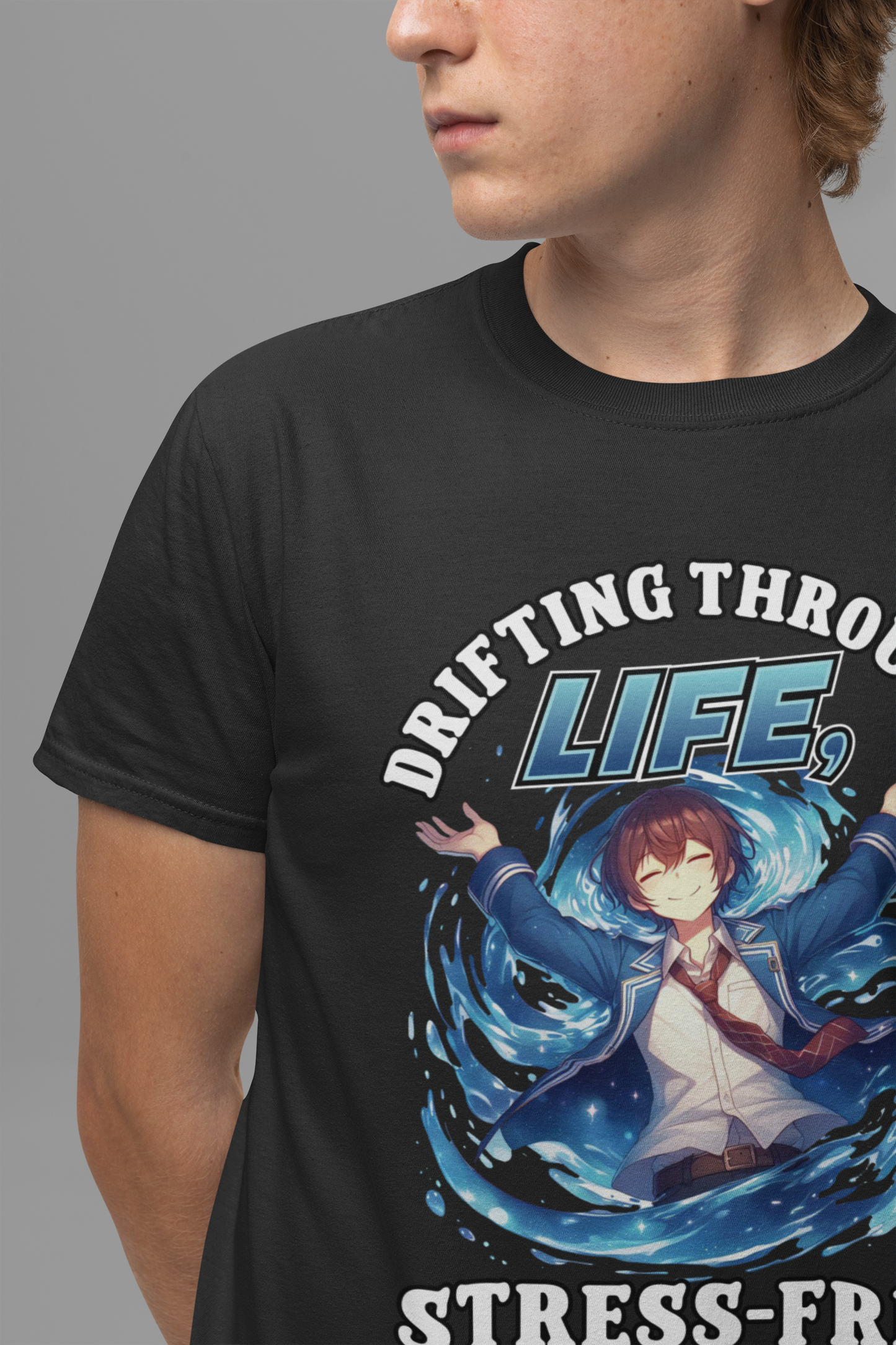 Let Go And Let Flow Shirt, Tranquil Anime Boy Tee, Water Energy Graphic T Shirt, Spiritual Release Apparel, Calm Vibes Minimalist Top