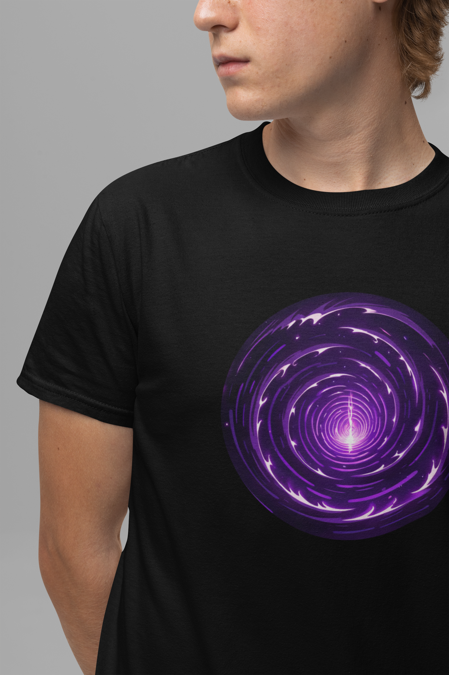Silently Spiraling – Large Purple Spiral Graphic T-Shirt