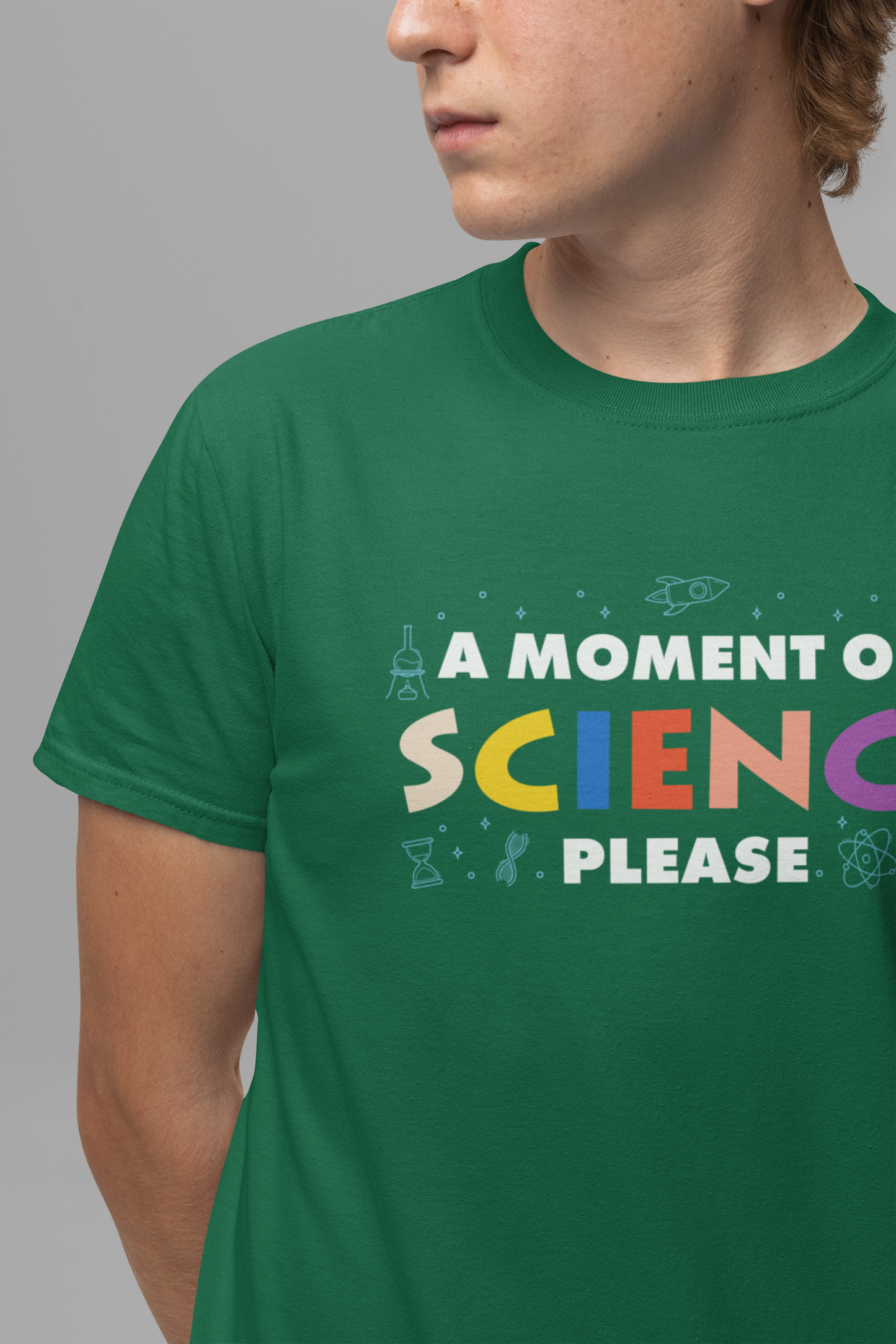 A Moment of Science Please Tshirt – Science Tools & Equipment Icons
