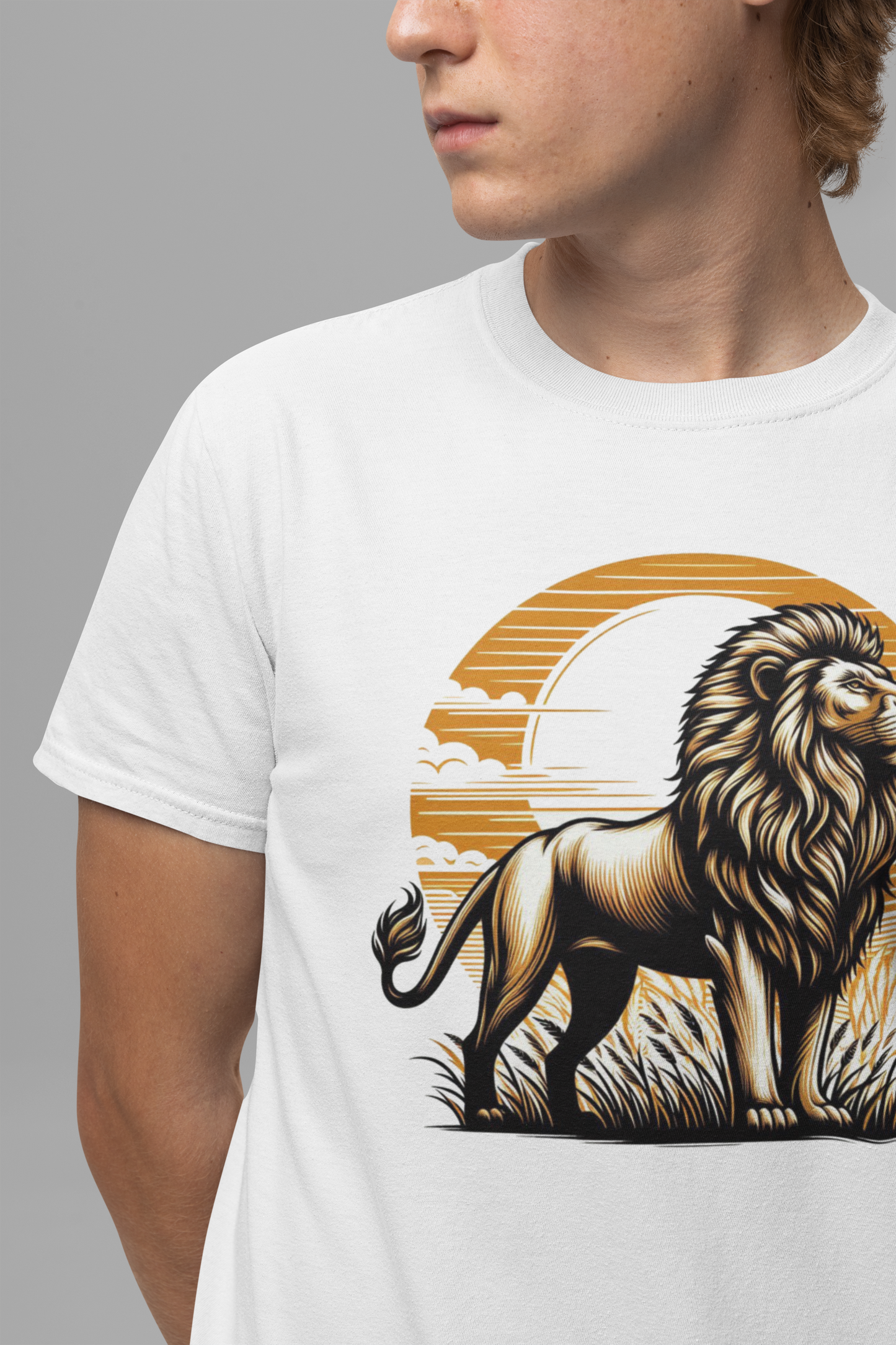 King of the Wild Majestic Male Lion Watching Territory with Sunrise Graphic T-Shirt