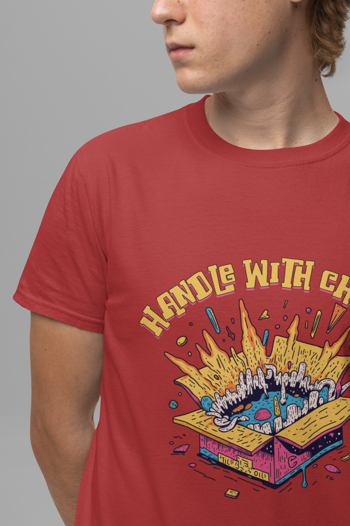 Handle With Chaos – Vibrant Colorful Box Embracing life’s Wild Moments Graphic T-Shirt