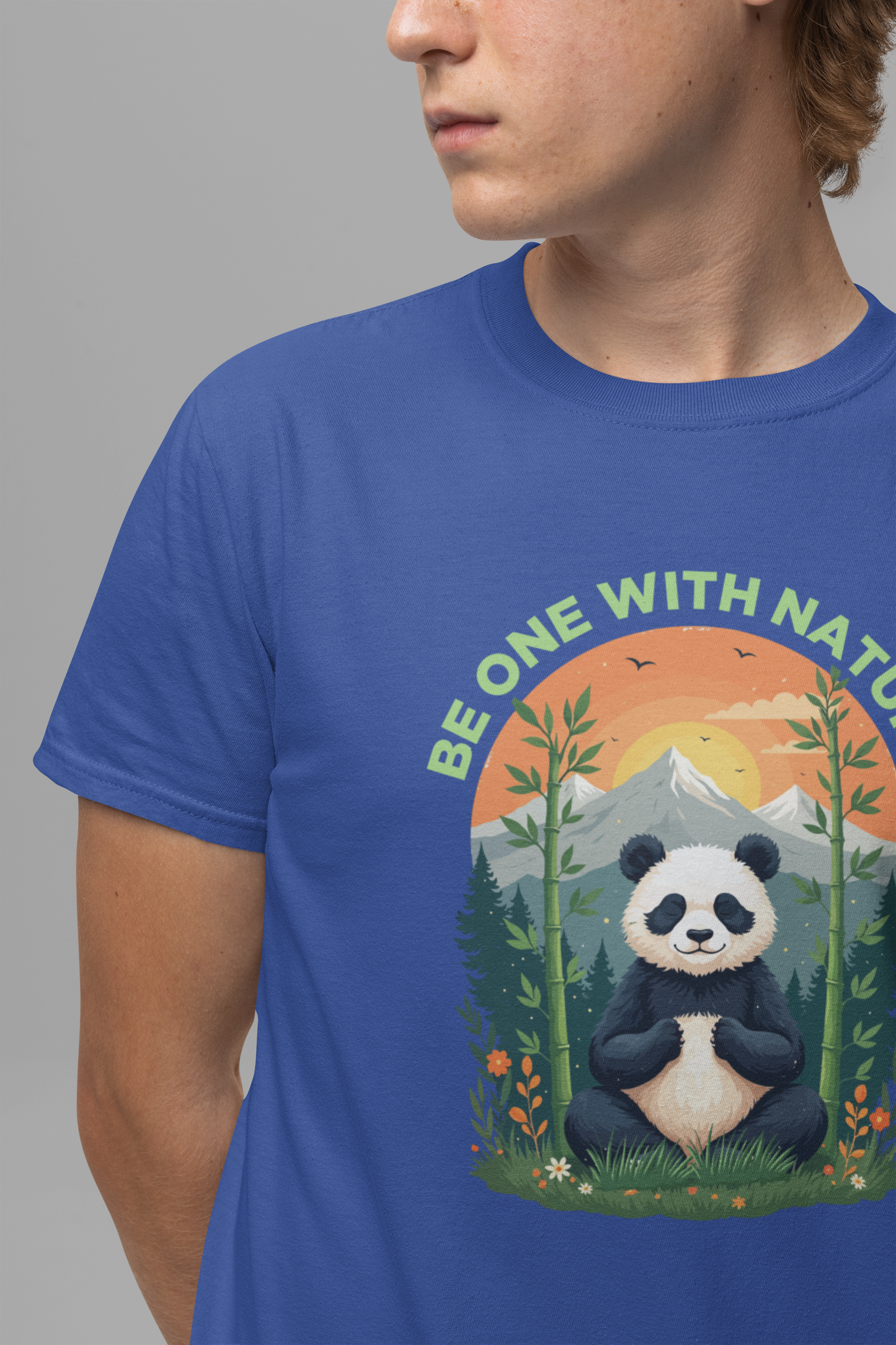 Be One with Nature – Calm Panda in Sunset Meadow Graphic T-Shirt