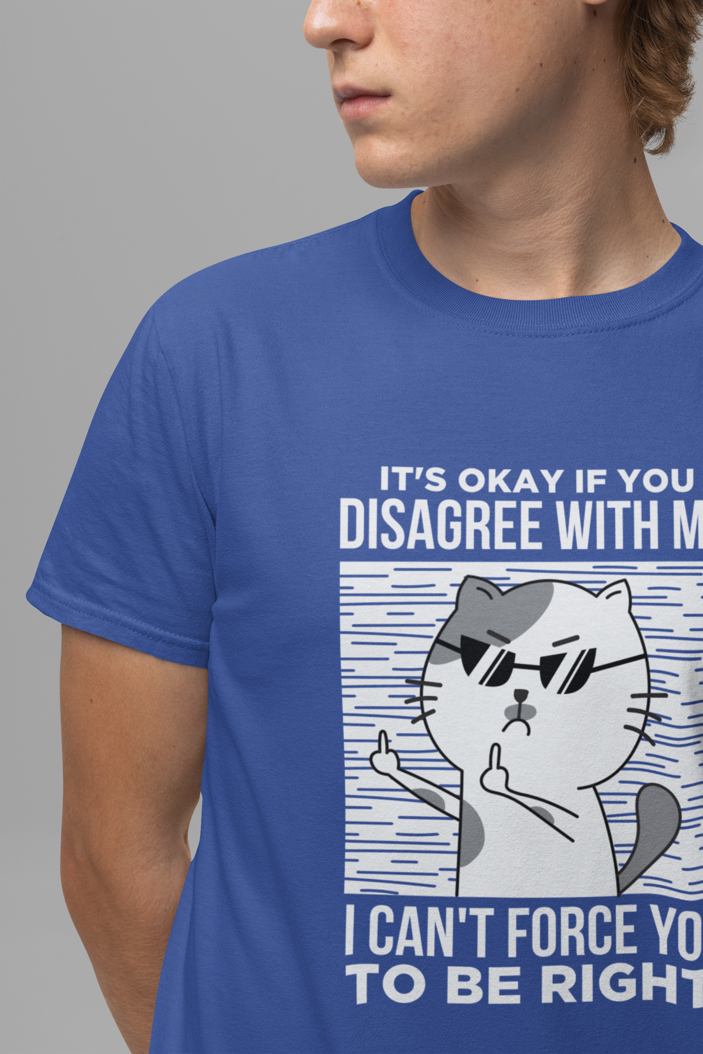 It’s Okay If You Disagree With Me T-Shirt – Angry Cat With Glasses Funny Quote Graphic Tee