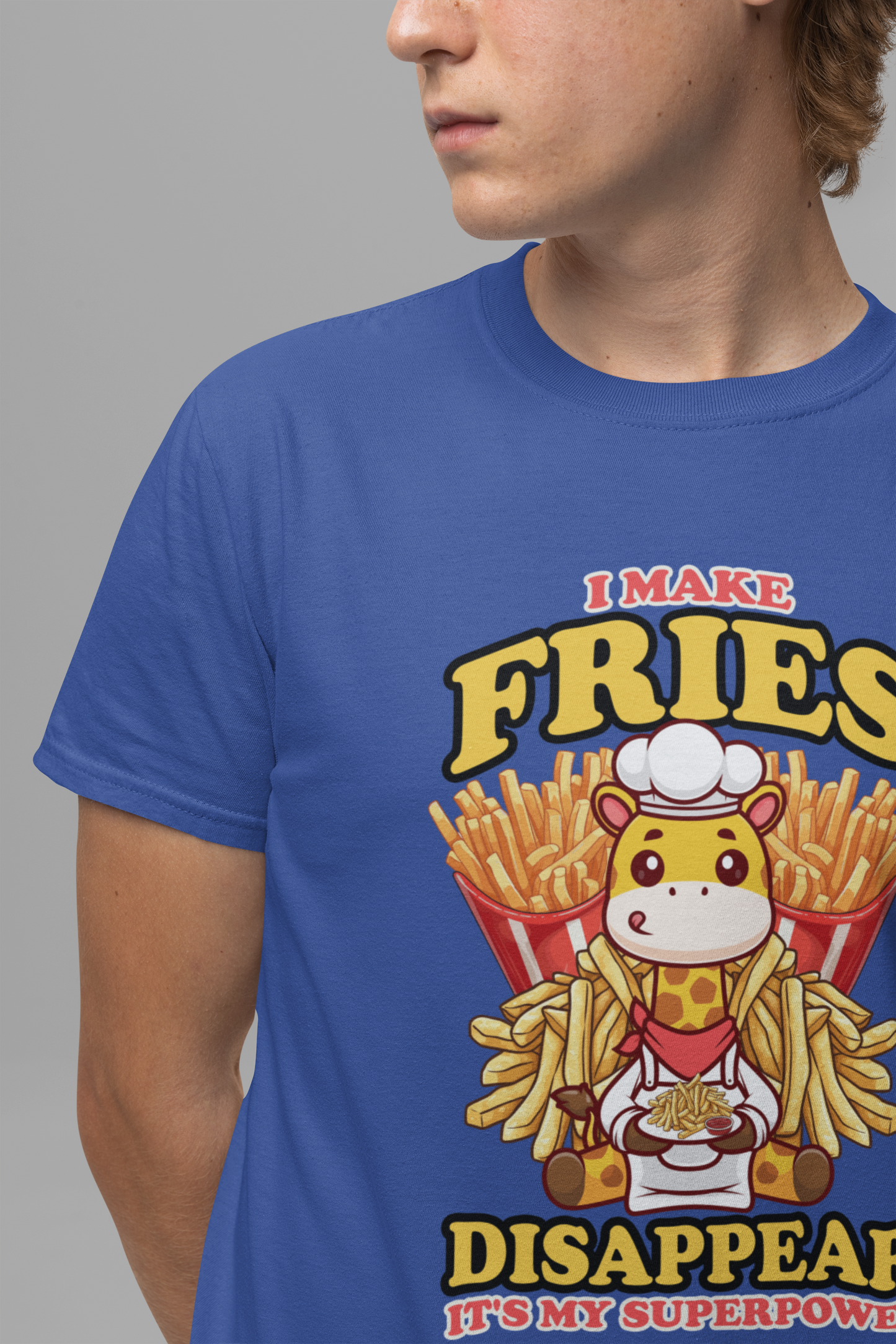 I Make Fries Disappear T-Shirt – Adorable Baby Giraffe Chef With Fries Funny Super Power Graphic Tee