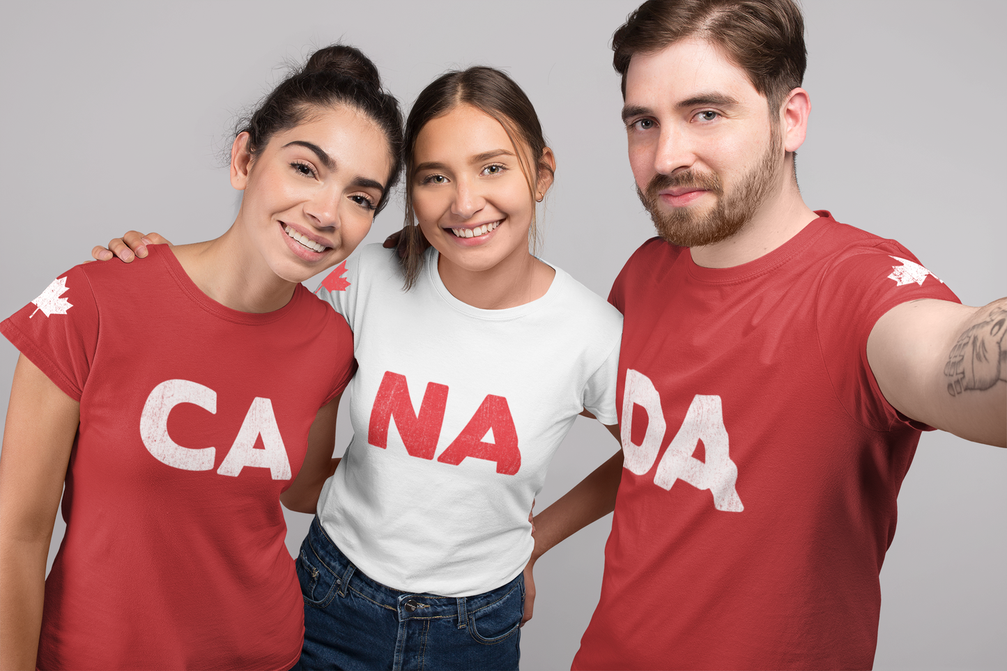 Canada Trio Maple Split Classic - CA, NA, DA T-Shirt Set 3-In-1 Bundle [Red and White Only]