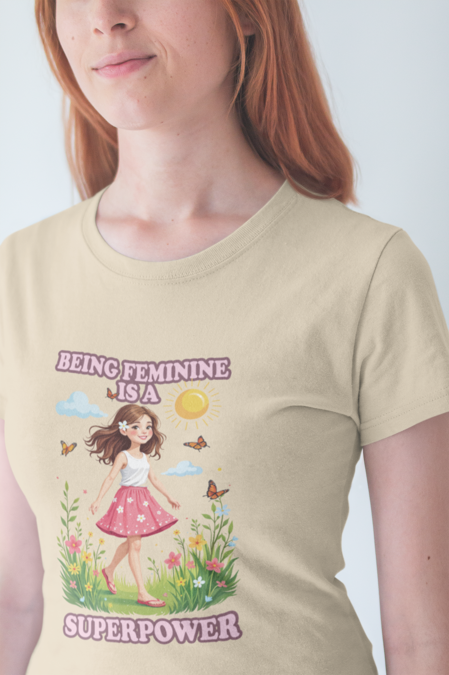 Being Feminine Is a Superpower T-Shirt – Empowering Floral Girl Graphic Tee