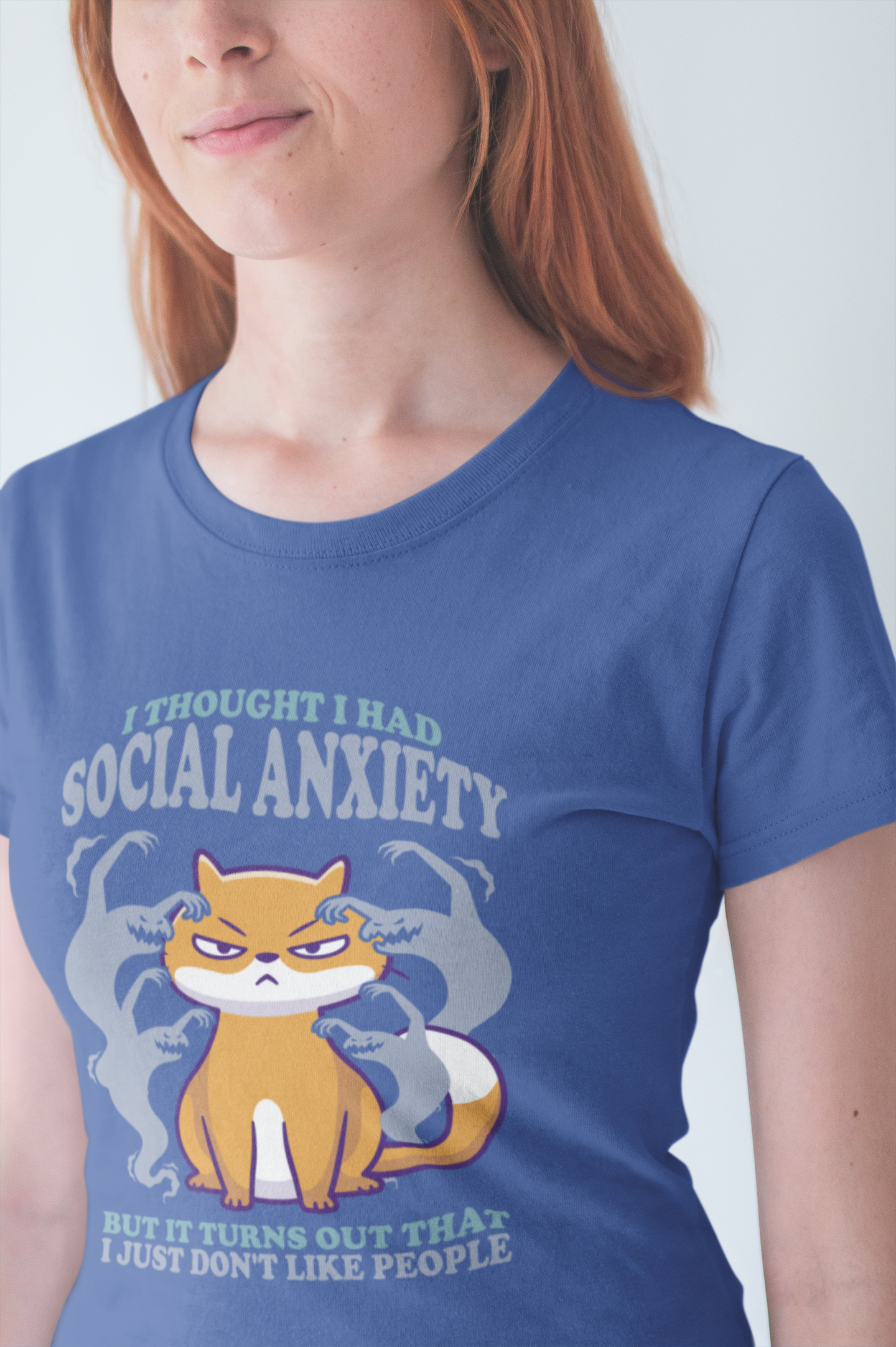 I Thought I Had Social Anxiety Cat T-Shirt – Introvert Humor Cat & Ghosts Graphic Tee