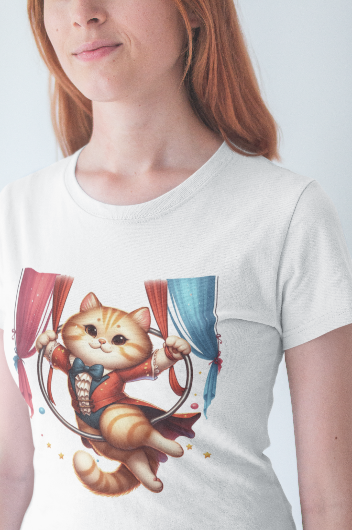 Circus Aerialist Cat Shirt, Funny Trapeze Performer Tee, Acrobatic Pet Graphic T Shirt, Quirky Performer Humor Apparel, Flying Cat Top