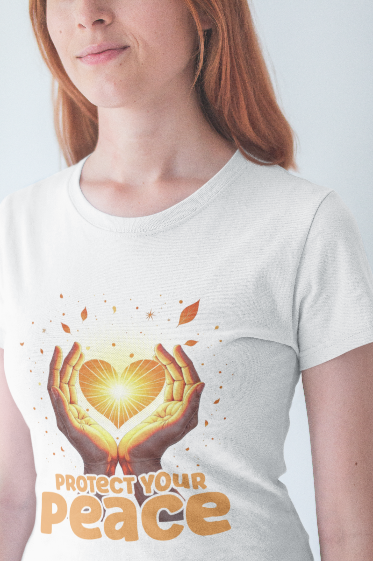 Protect Your Peace – Praying Hands with Heart & Nature Elements Graphic T-Shirt