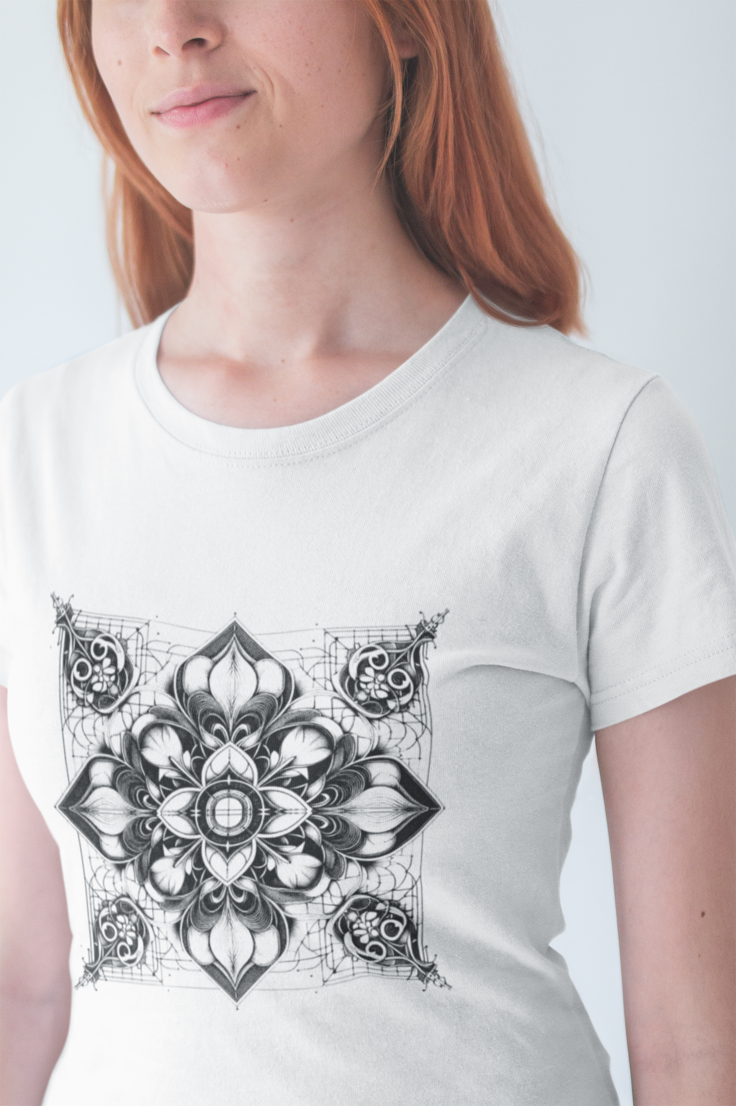 Monochrome Symmetry – Minimalist Geometric Pattern Graphic T-Shirt