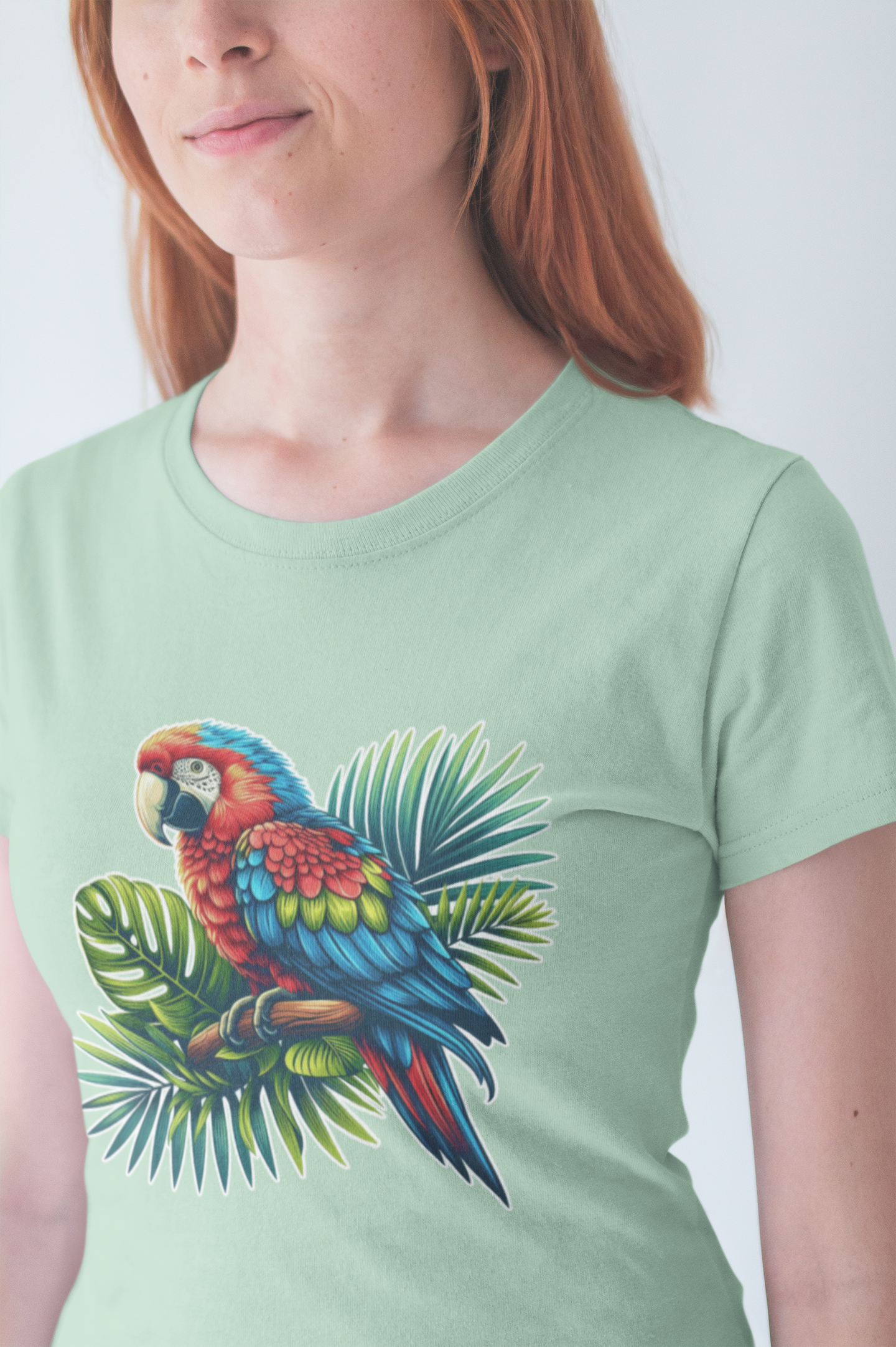 Colorful Macaw Parrot perched gracefully on Lush Green Branch Graphic T-Shirt