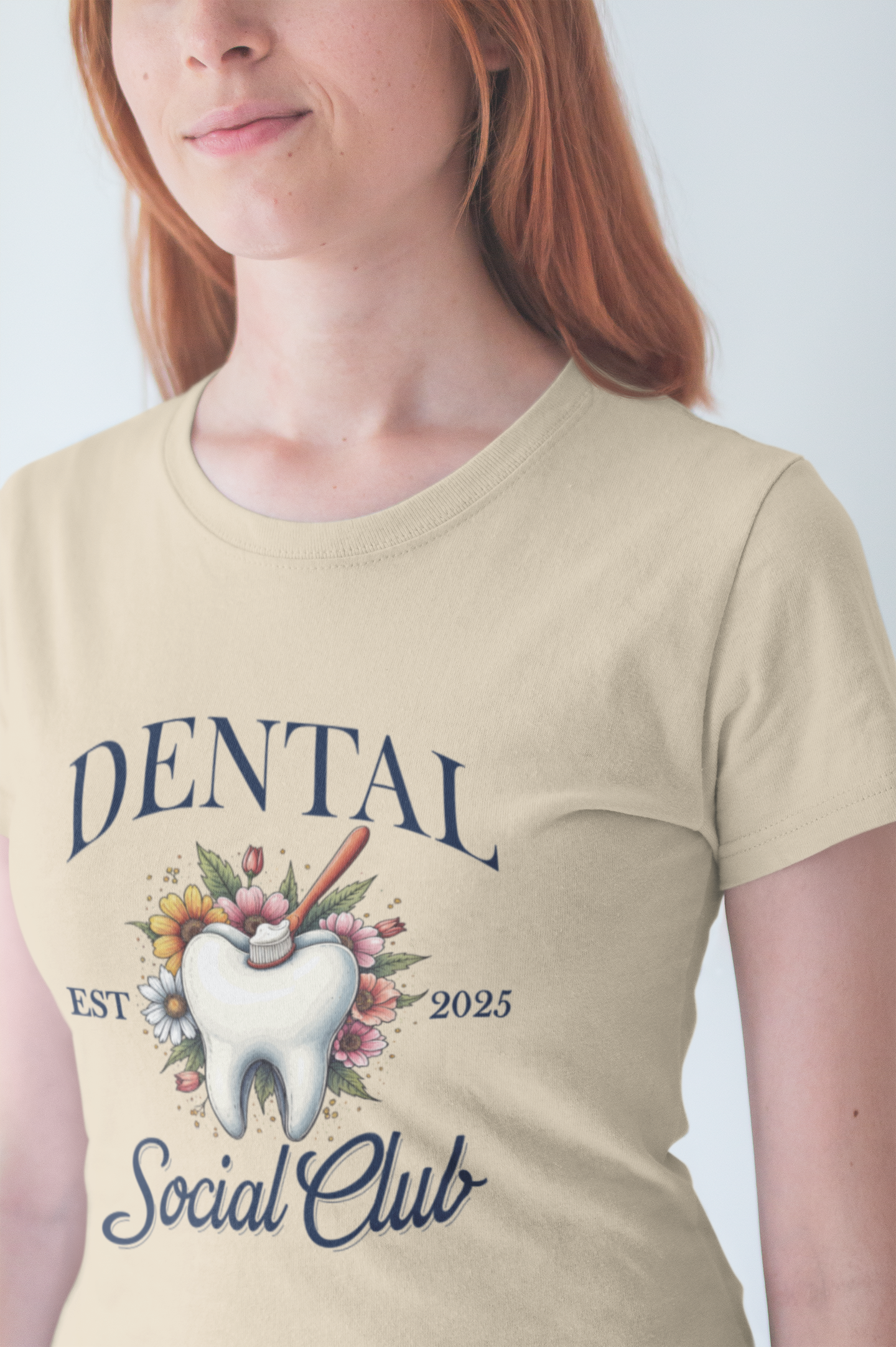 Dental Social Club T Shirt Large Tooth with Brush Paste Flowers Est 2025