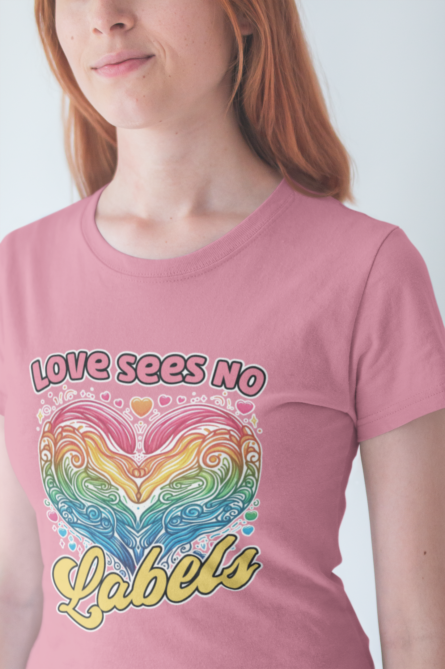 Love Sees No Labels – Colorful Abstract Heart Line Art Graphic T-Shirt