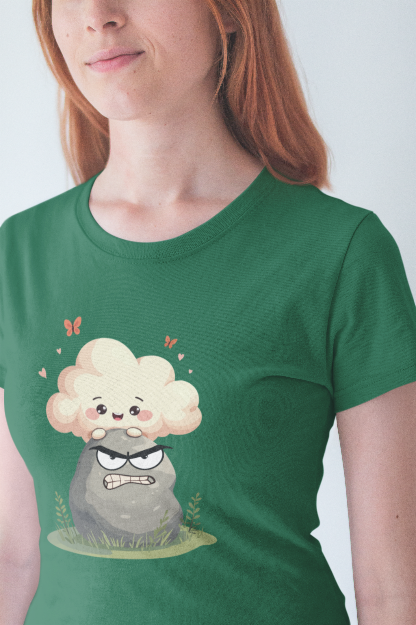 Soft but Solid - Smiling Cloud vs. Angry Rock – Playful Nature Face-Off Graphic T-Shirt