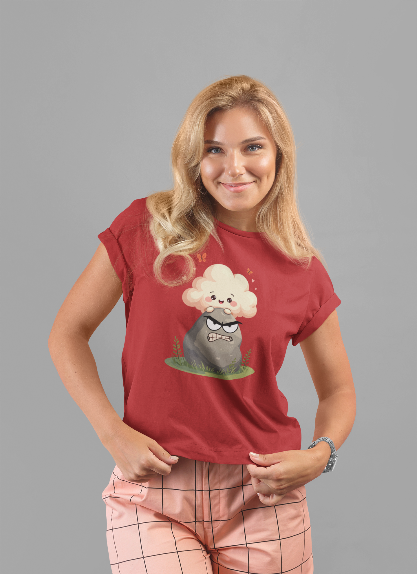 Soft but Solid - Smiling Cloud vs. Angry Rock – Playful Nature Face-Off Graphic T-Shirt