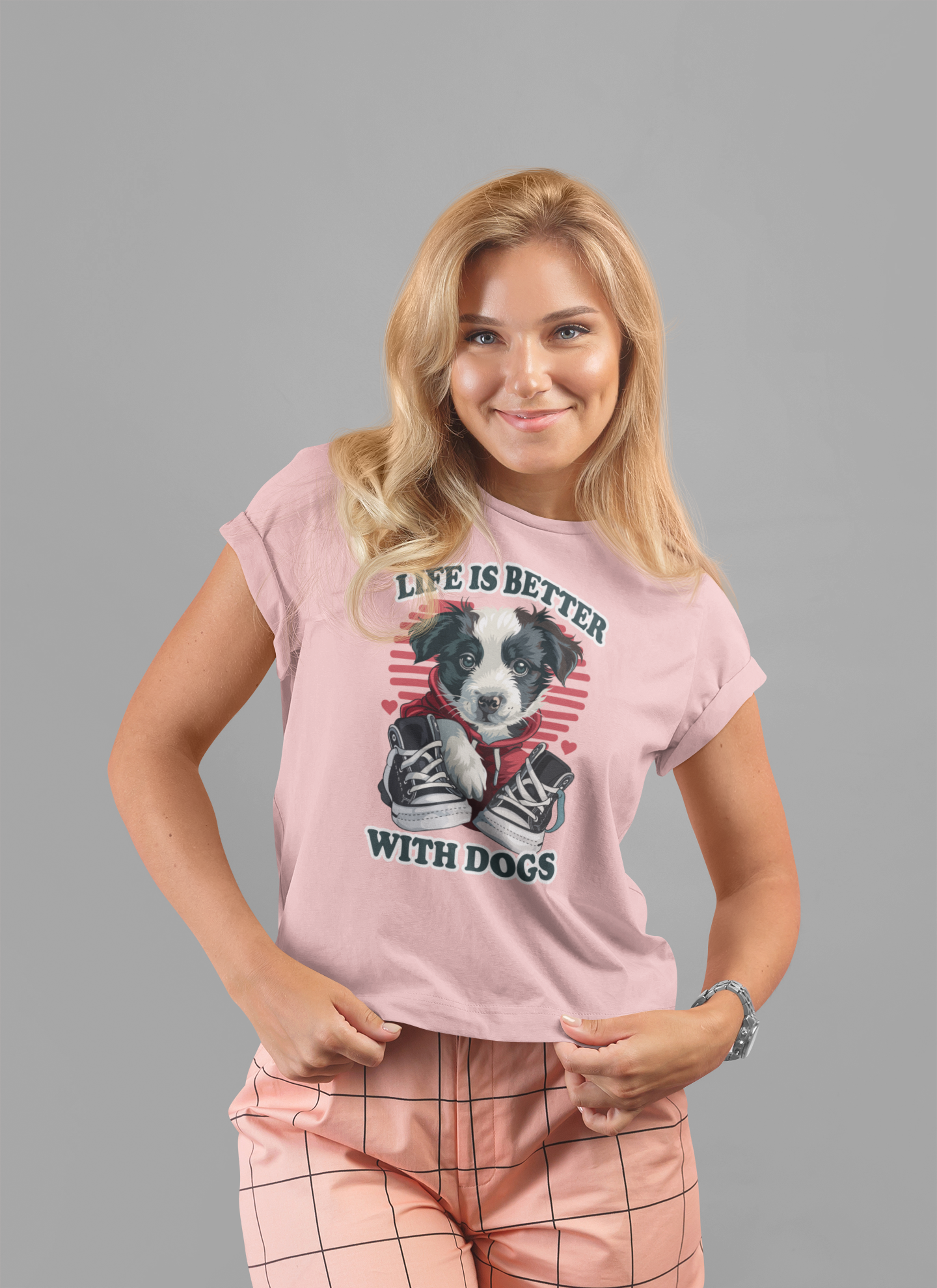 Life Is Better With Dogs T Shirt Cuddly Dog in Jacket Sitting by Shoes Graphic