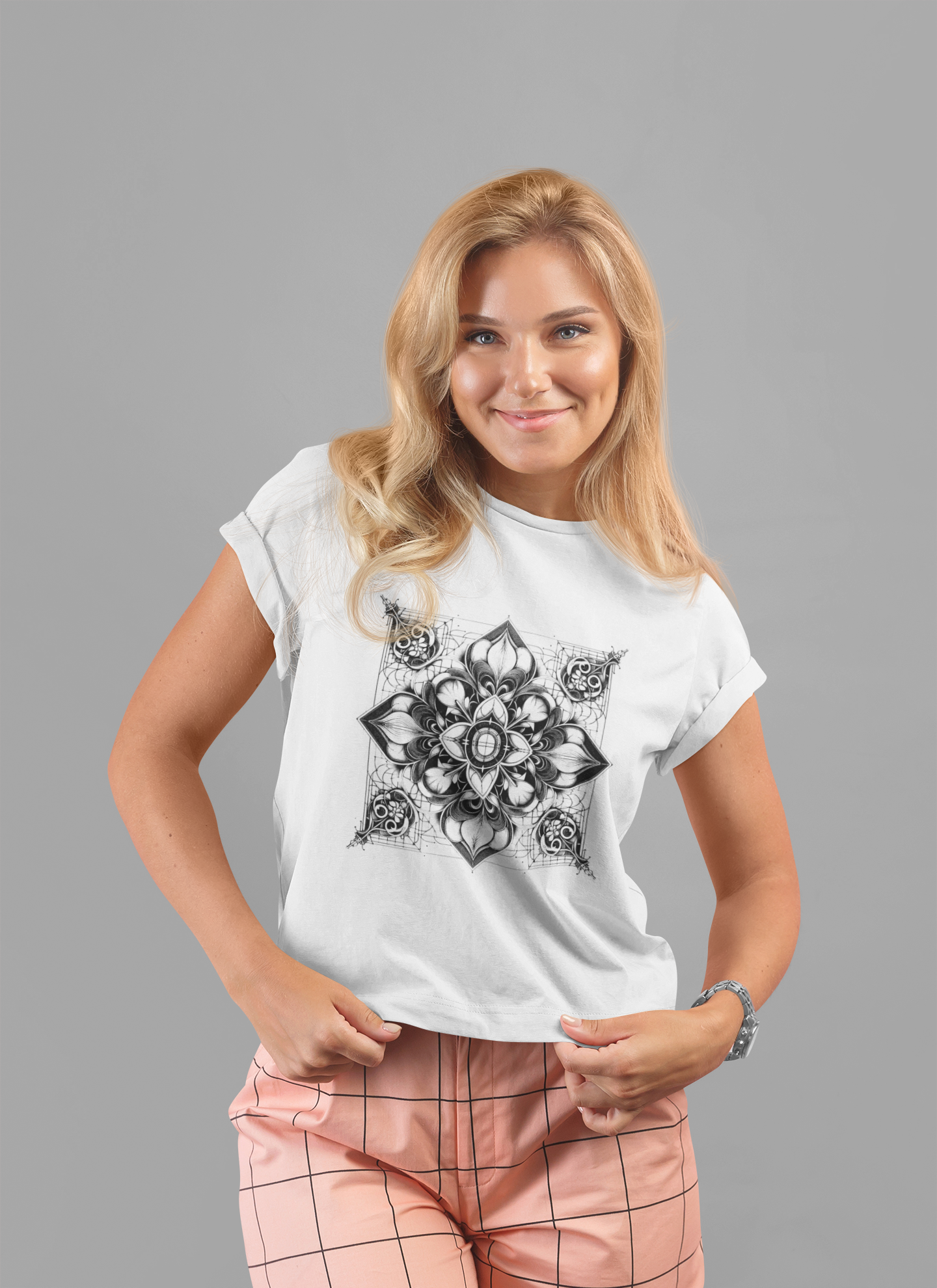 Monochrome Symmetry – Minimalist Geometric Pattern Graphic T-Shirt