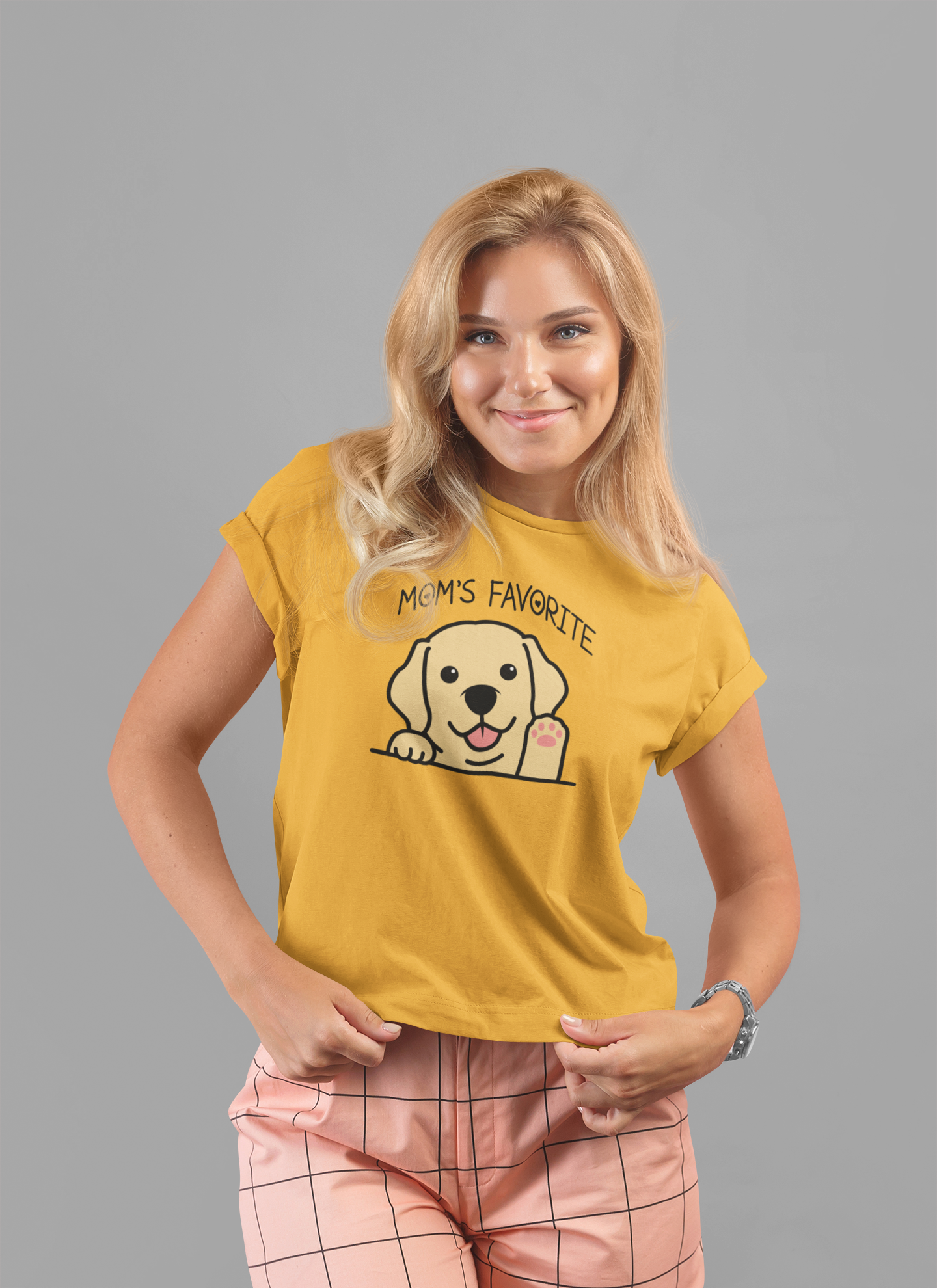 Moms Favorite Dog Waving Paw Tshirt Cute Happy Canine Design