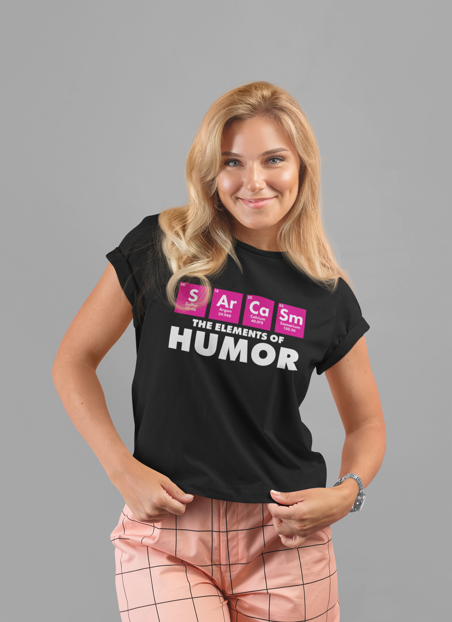 The Elements of Humor Tshirt – Sarcasm Chemistry Pun with Element Symbols