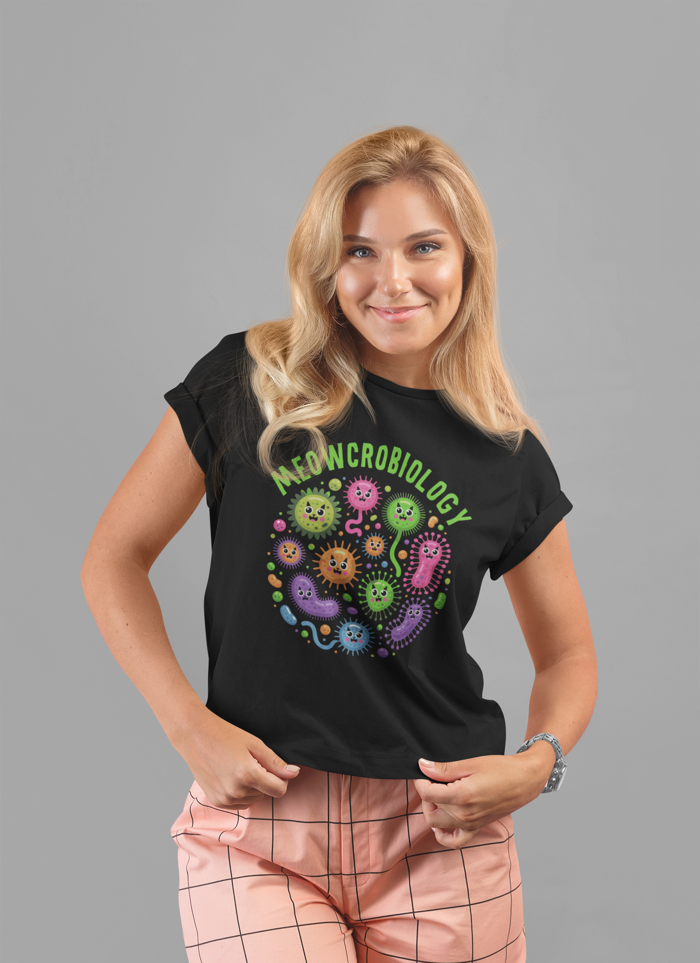 Science Biology Meowcrobiology Tshirt – Cat-Faced Microorganisms Science Pun