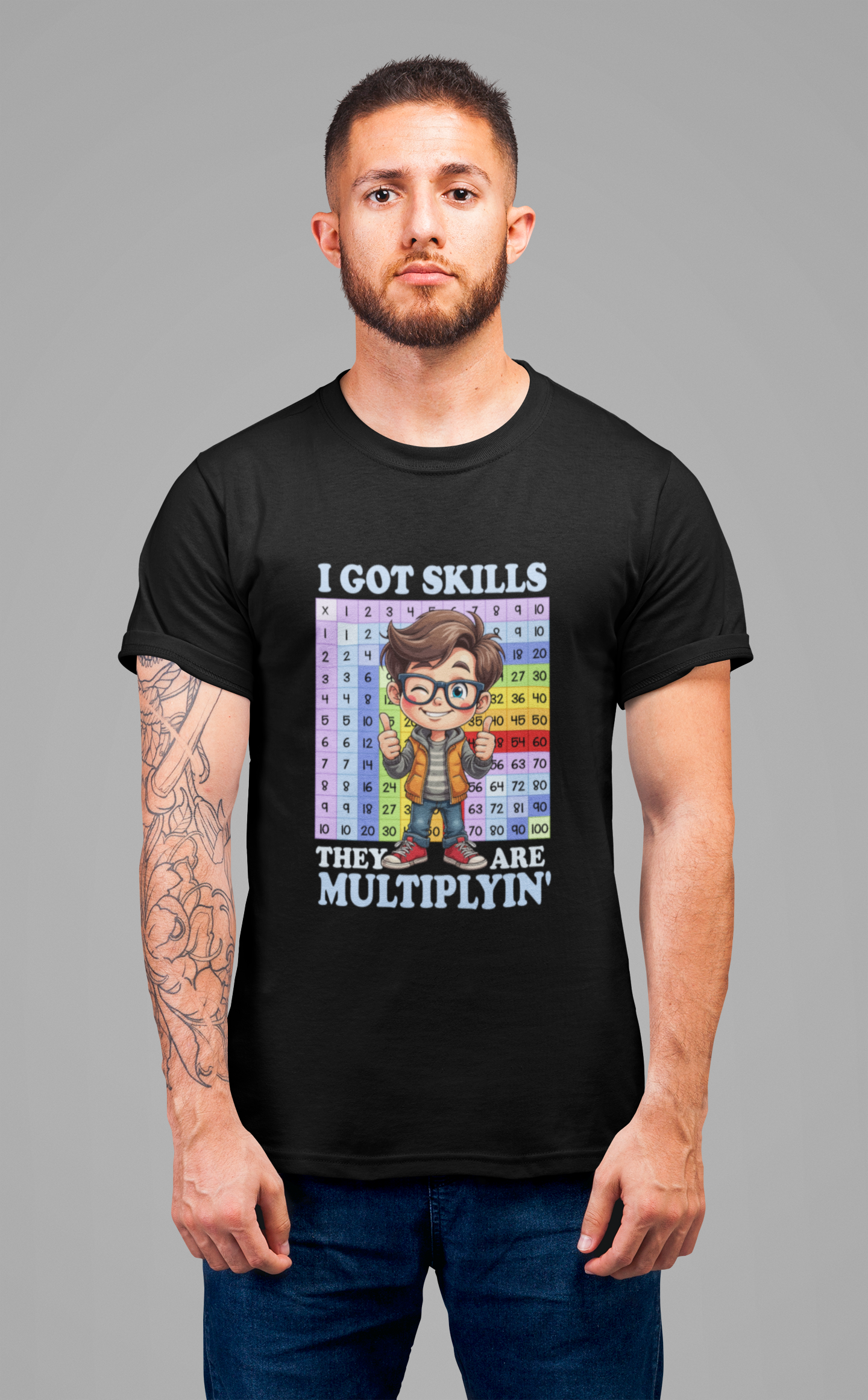 I Got Skills and They Are Multiplying Tshirt – Happy Boy with Thumbs Up & Numbers 1 to 100