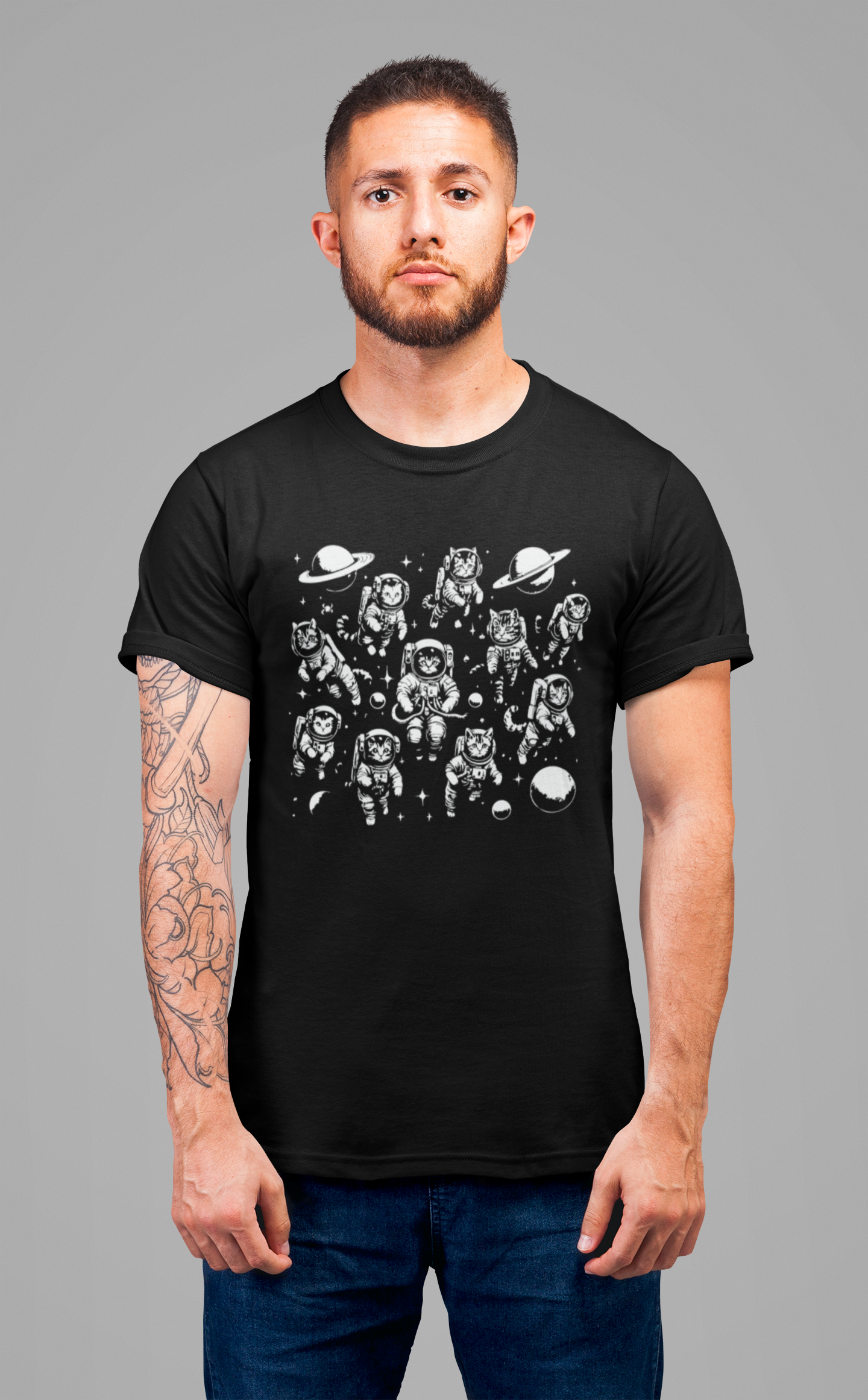 Astronaut Cats T-Shirt – Cute Floating Cats in Space Graphic Tee
