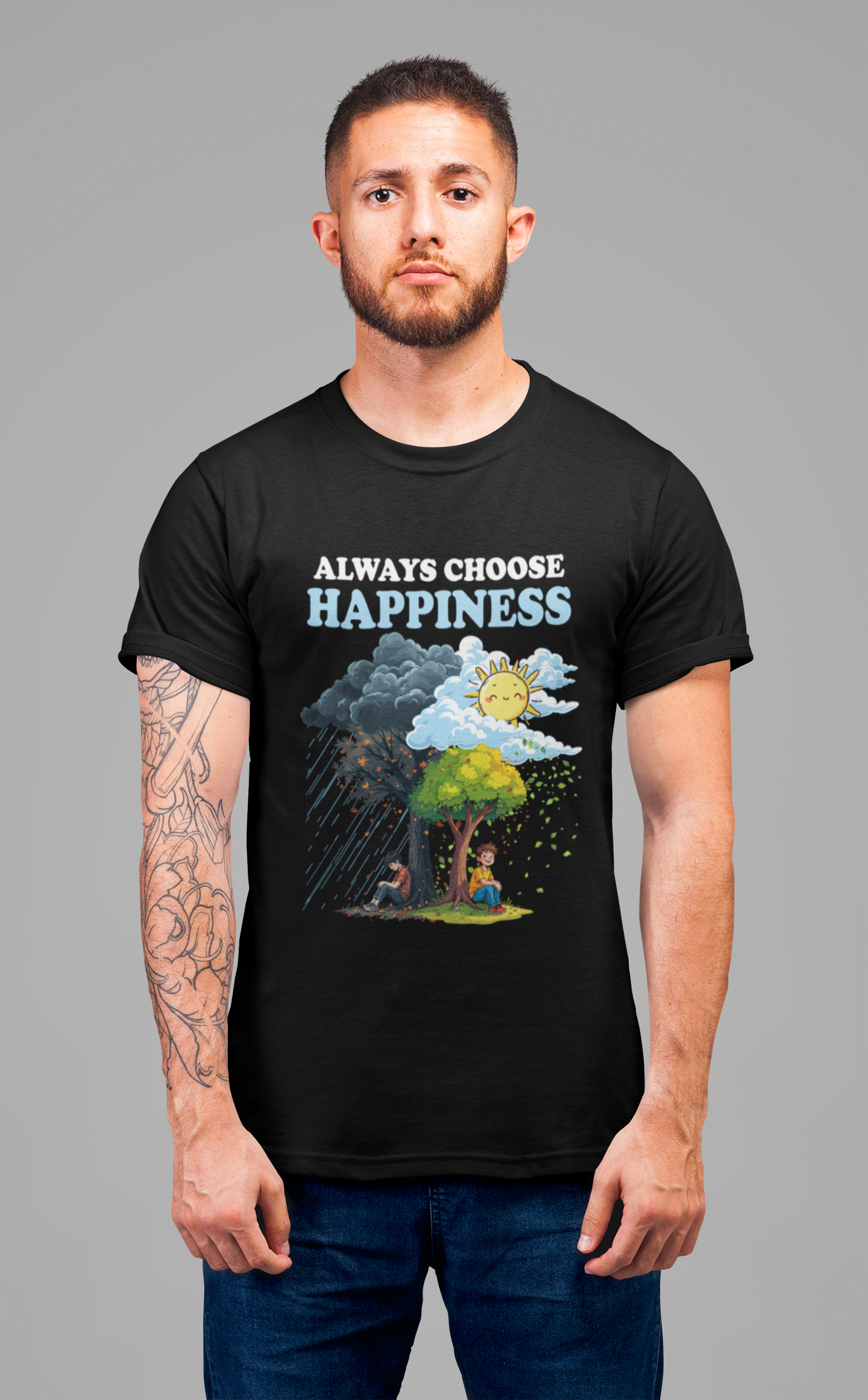 Embrace positivity Always Choose Happiness – Two Sides of Life Motivational Graphic T-Shirt