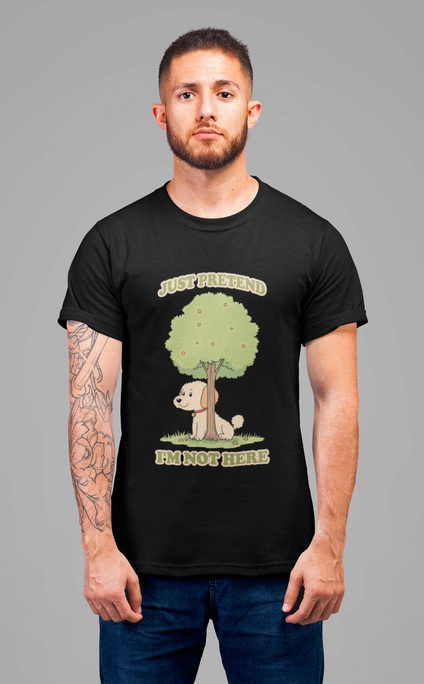 Just Pretend, I’m Not Here T-Shirt – Funny Hiding Dog Graphic Tee